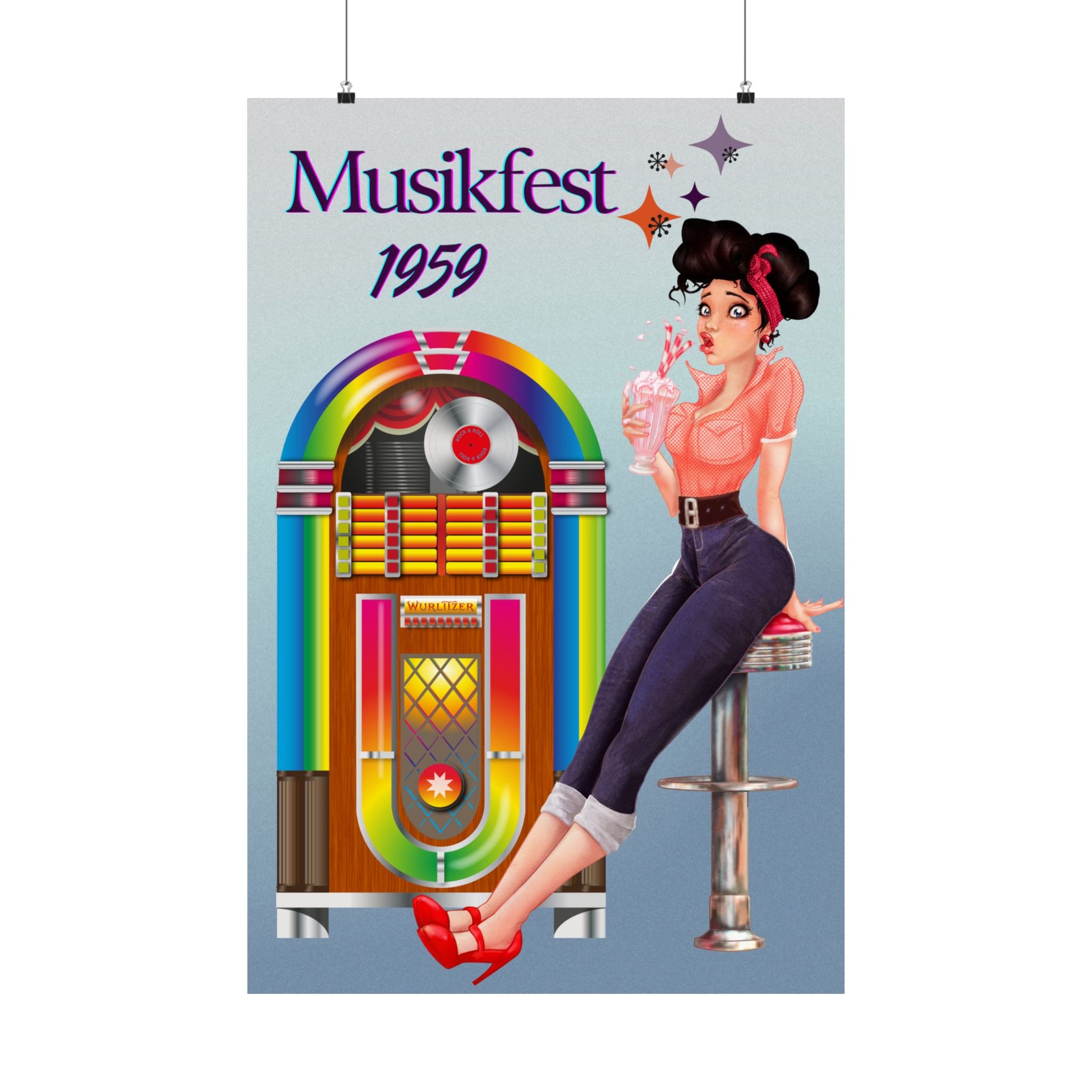 Retro Musik Festival Poster, Vintage Jukebox Kunstdruck, Nostalgisches Dekor für Musikliebhaber, 50er Jahre Wandkunst, Einzigartige Geschenkidee