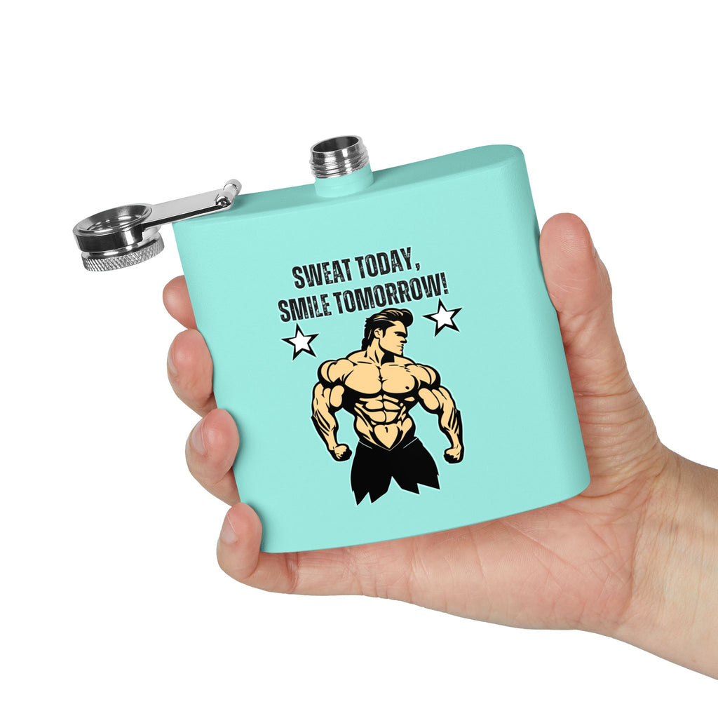 Motivierende Edelstahlflasche – 6 oz Fitnessstudio-Inspiration | Heute schwitzen, morgen lächeln!