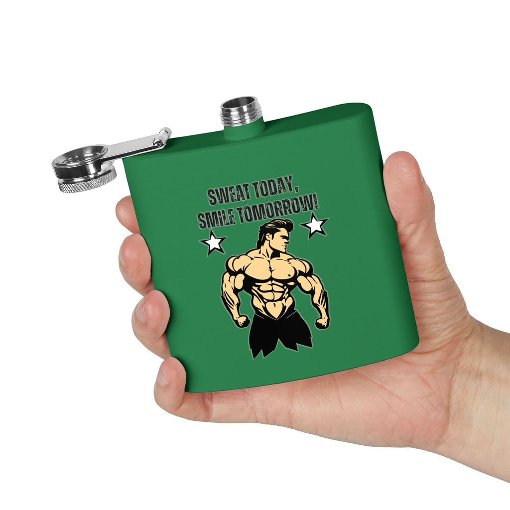 Motivierende Edelstahlflasche – 6 oz Fitnessstudio-Inspiration | Heute schwitzen, morgen lächeln!