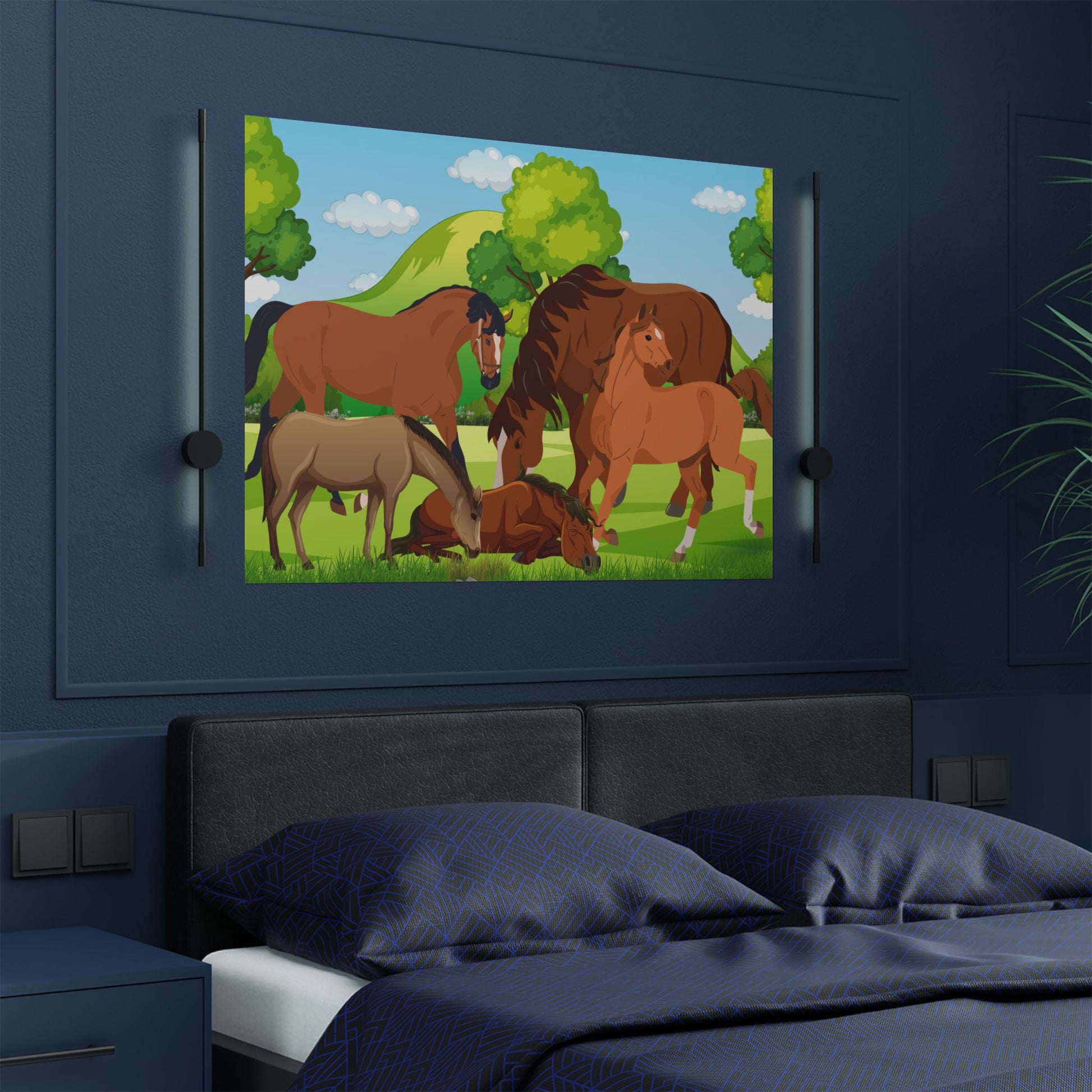 Pferde Kunst Satin Poster, Pferde Dekor, Bauernhaus Wandkunst, Jugendzimmer Dekor, Tierliebhaber Geschenk, Reiter Home Decor