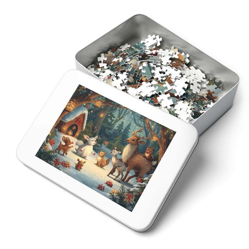Wunderliches Wintertier-Puzzle, gemütliche Familienaktivität, Urlaubsgeschenk, Spaß für alle Altersgruppen, festliche Wohndekoration, Dose inklusive