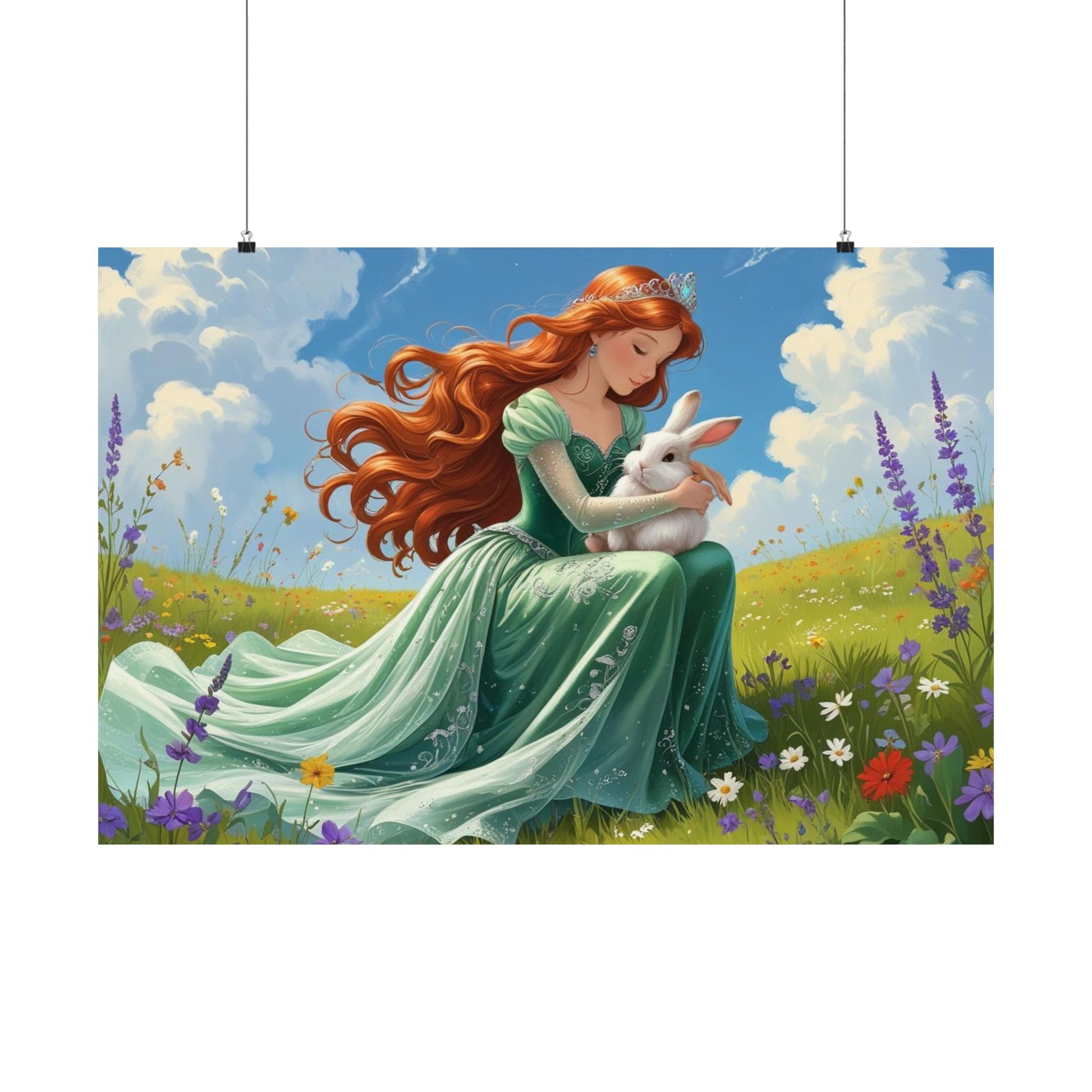 Wunderliches Satin Poster, Zauberhafte Wandkunst, Prinzessin & Hase Design, Kinderzimmer Dekor, Märchen Wandkunst, Kinderzimmer Dekor