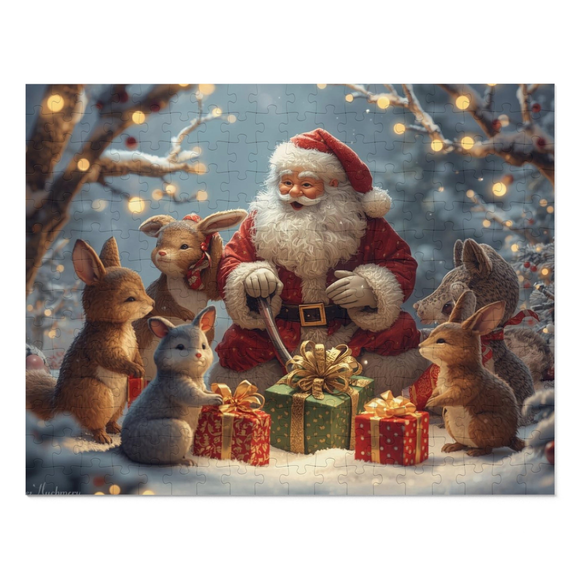 Weihnachtspuzzle mit Weihnachtsmann und Tieren, Weihnachtsgeschenk, Familienaktivität, festliche Dekoration, Puzzle-Enthusiasten, gemütlicher Winterspaß