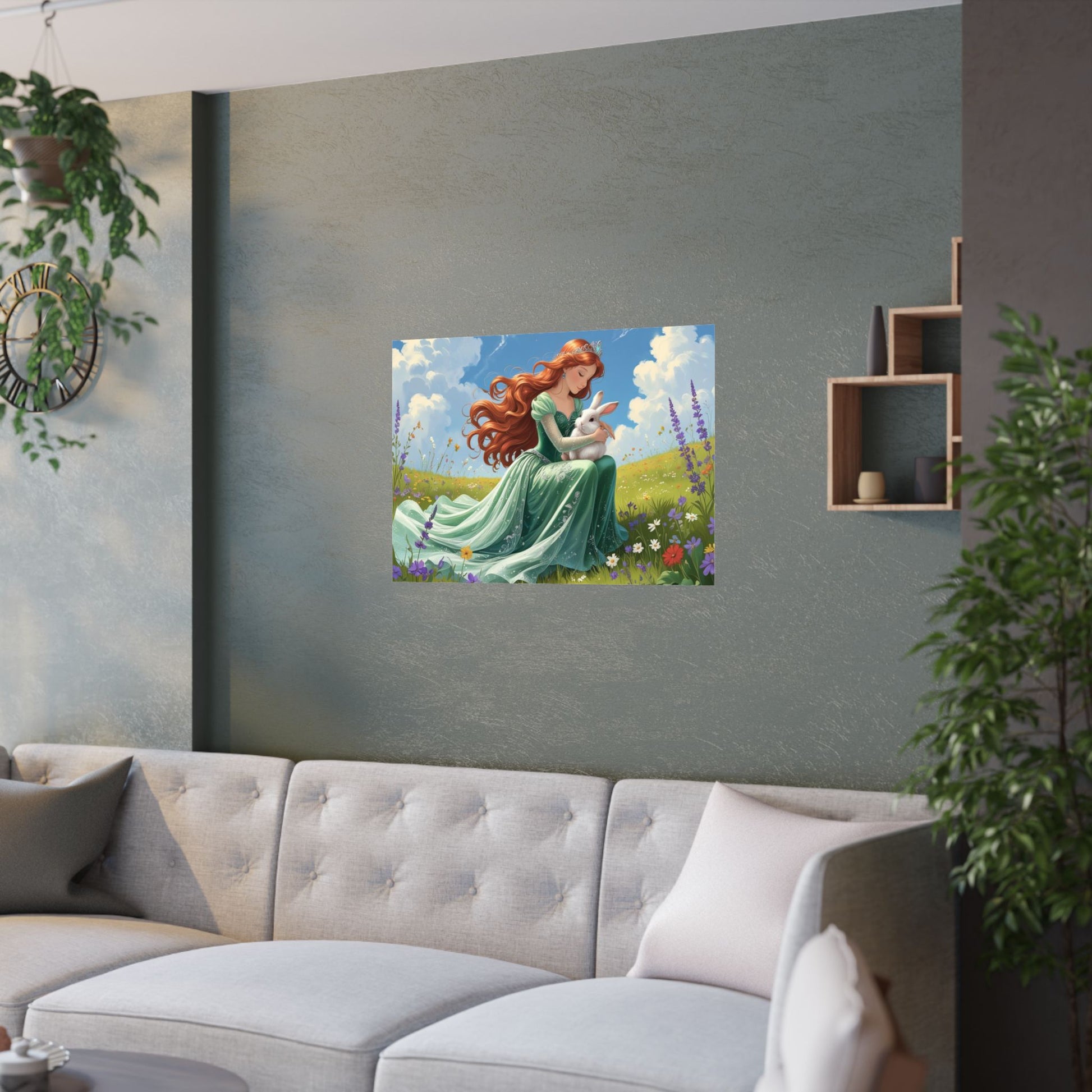 Wunderliches Satin Poster, Zauberhafte Wandkunst, Prinzessin & Hase Design, Kinderzimmer Dekor, Märchen Wandkunst, Kinderzimmer Dekor