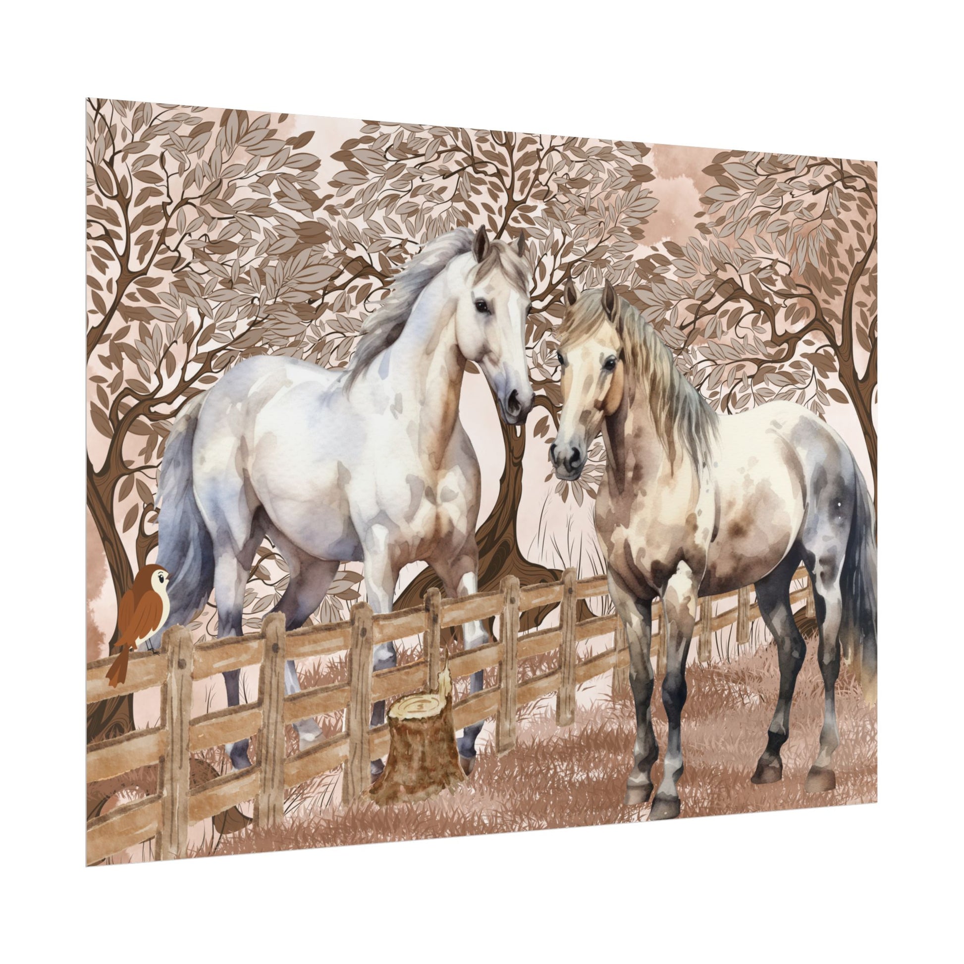 Poster - Two horses gray white checkered greeting each other at the fence