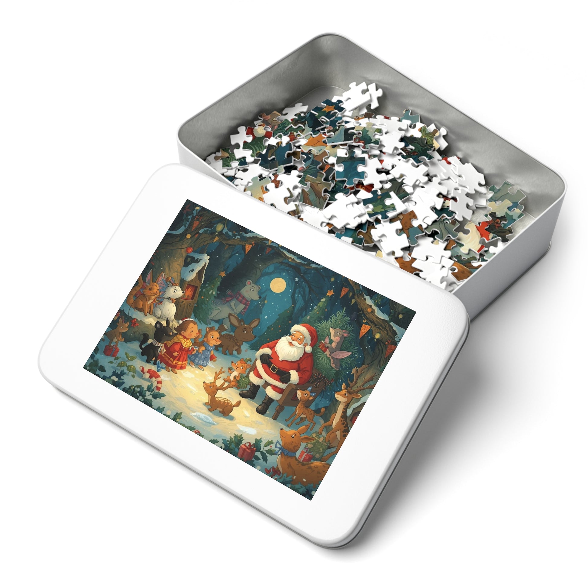 Weihnachtspuzzle mit Dose, Weihnachtsdekoration, Familienspielabend, Geschenk für Kinder, Festliche Aktivitäten, Winterwunderland
