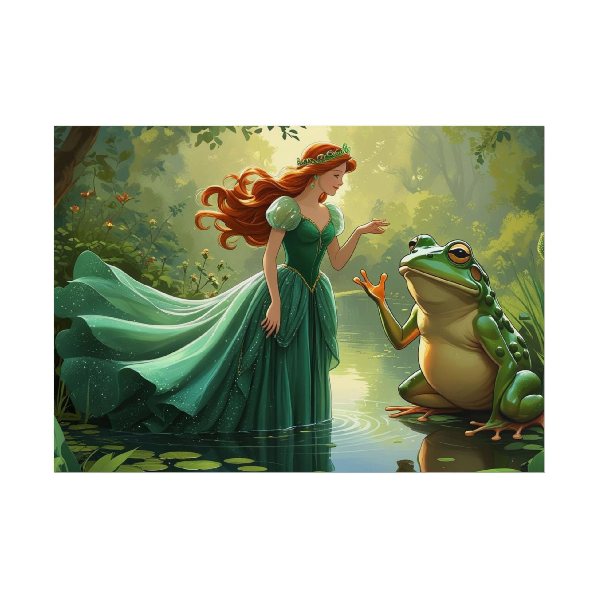 Märchenhaftes Rollposter, Zauberhafte Waldwandkunst, Kinderzimmer Dekor, Prinzessin und Frosch Druck, Zauberhafte Geschenkidee