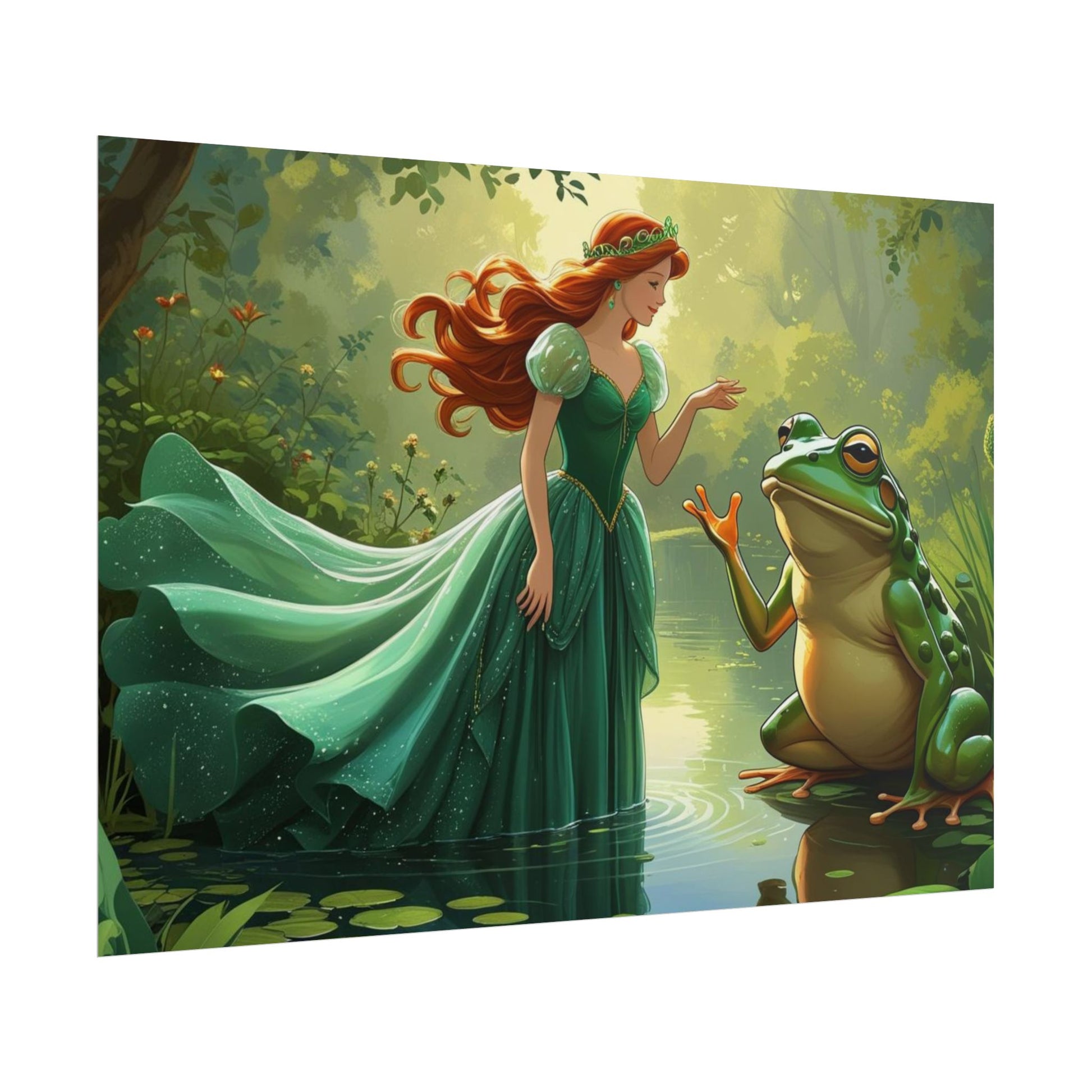 Märchenhaftes Rollposter, Zauberhafte Waldwandkunst, Kinderzimmer Dekor, Prinzessin und Frosch Druck, Zauberhafte Geschenkidee