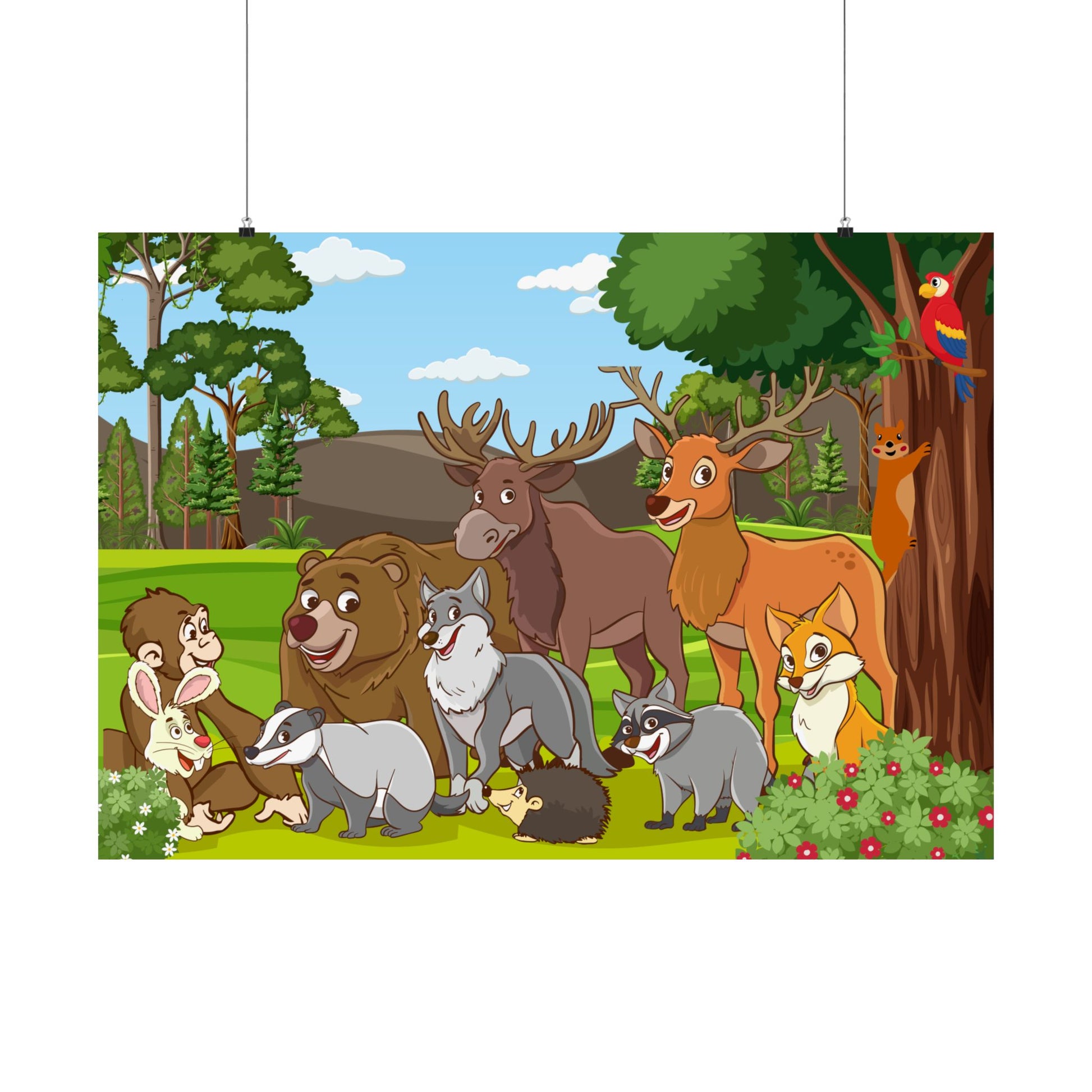 Wildlife Satin Poster, Tier Kunstdruck, Kinderzimmer Dekor, Wald Natur Dekor, Wildlife Liebhaber Geschenk