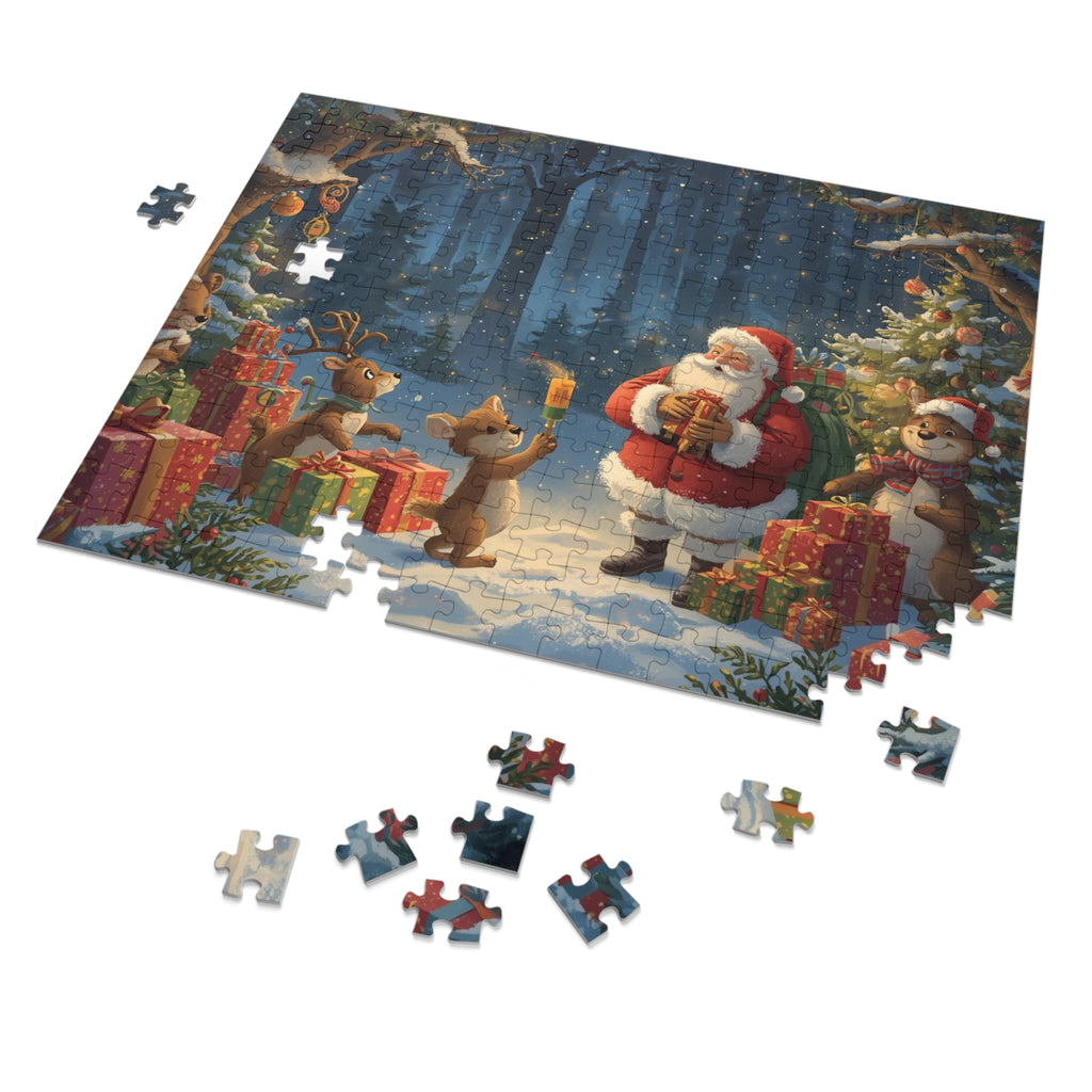 Festliches Weihnachtspuzzle, Familienaktivität für die Feiertage, Geschenkset aus Blech, Szene mit Weihnachtsmann und Freunden, Puzzlespiel für alle Altersgruppen, Jahreszeitendekoration