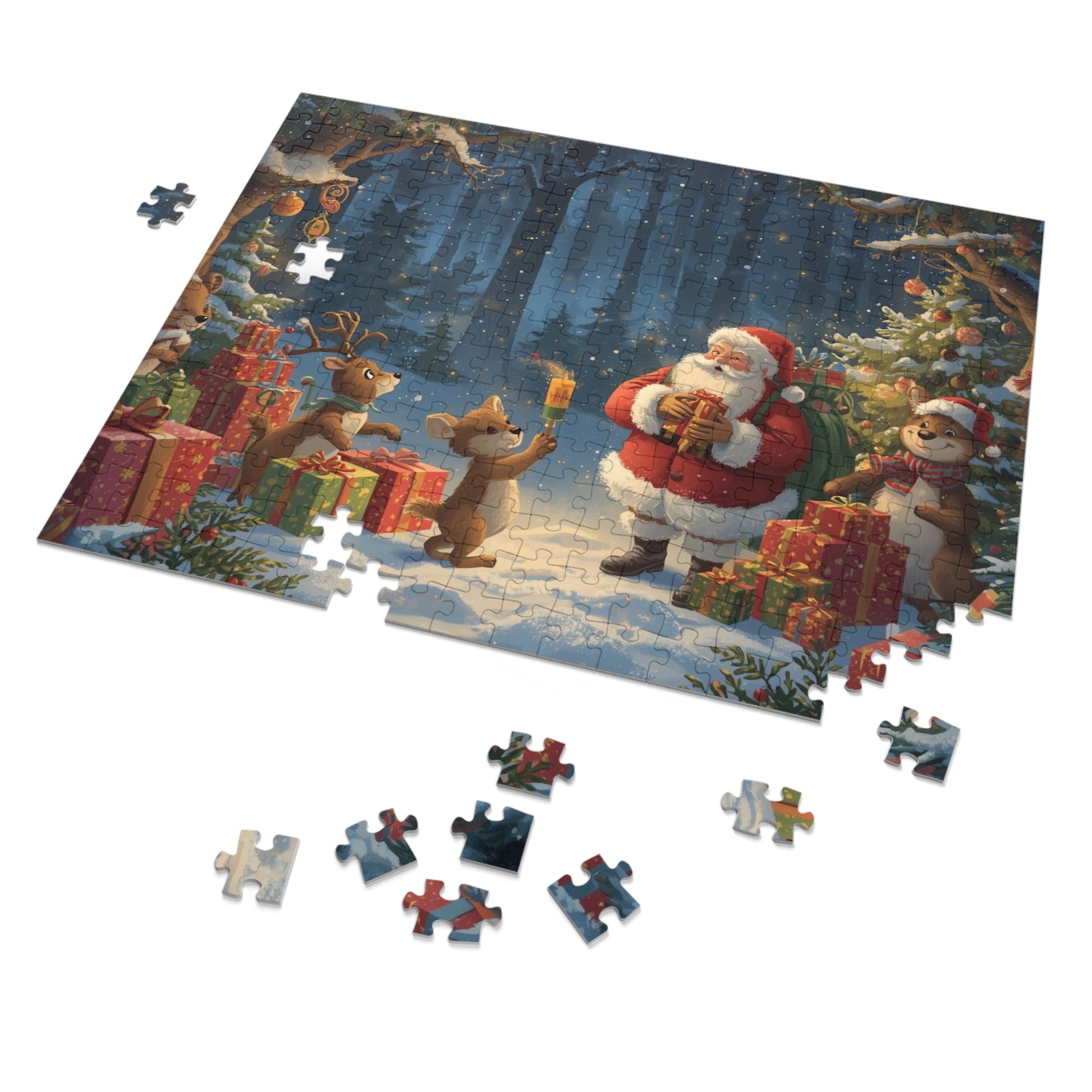 Festliches Weihnachtspuzzle, Familienaktivität für die Feiertage, Geschenkset aus Blech, Szene mit Weihnachtsmann und Freunden, Puzzlespiel für alle Altersgruppen, Jahreszeitendekoration