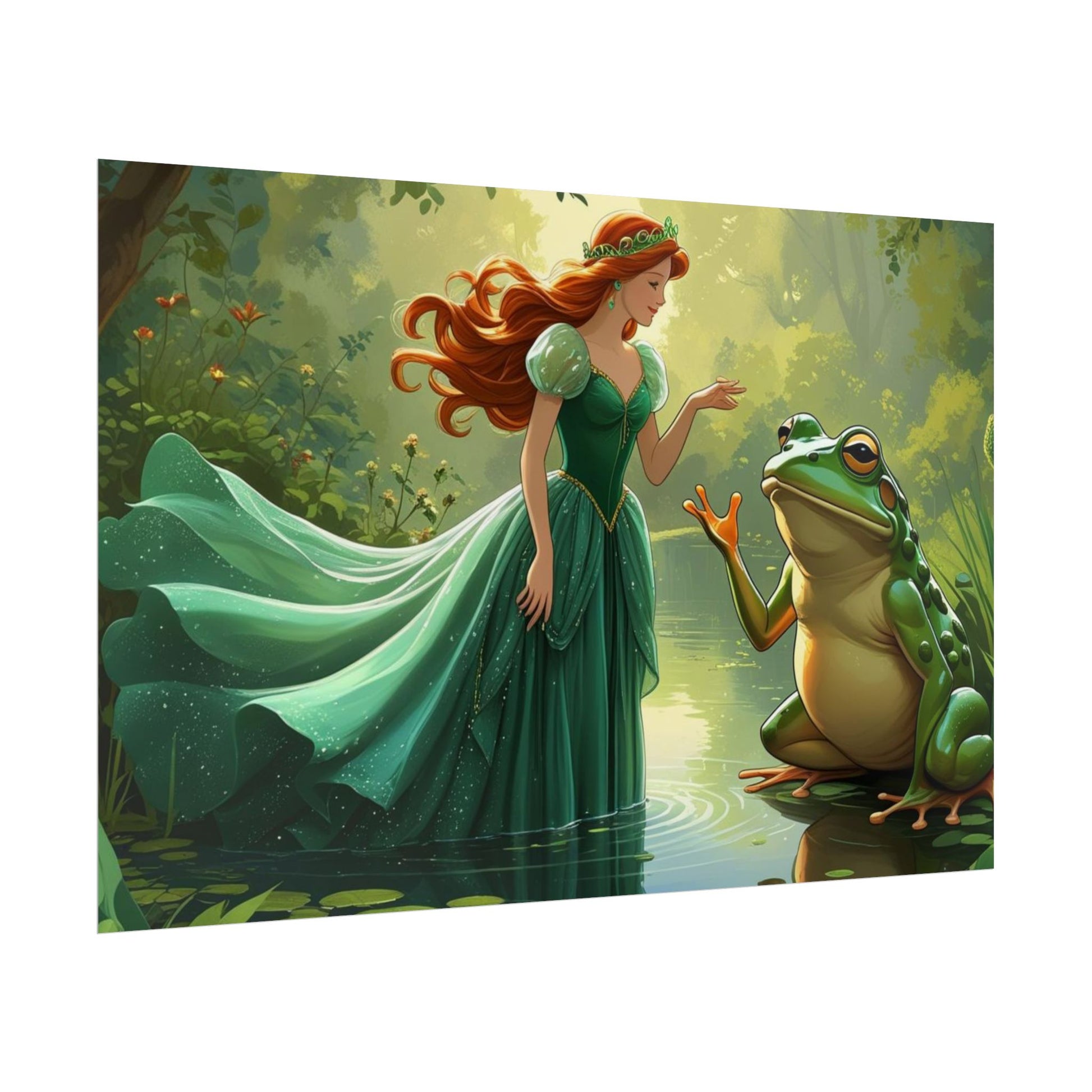 Märchenhaftes Rollposter, Zauberhafte Waldwandkunst, Kinderzimmer Dekor, Prinzessin und Frosch Druck, Zauberhafte Geschenkidee