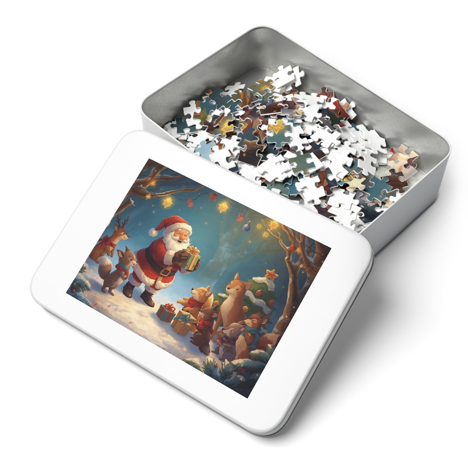 Weihnachtsmanns zauberhaftes Weihnachtspuzzle mit Dose, festliches Familienspiel, Weihnachtsgeschenk für Kinder, gemütliche Winterdekoration, lustige Aktivität für alle Altersgruppen