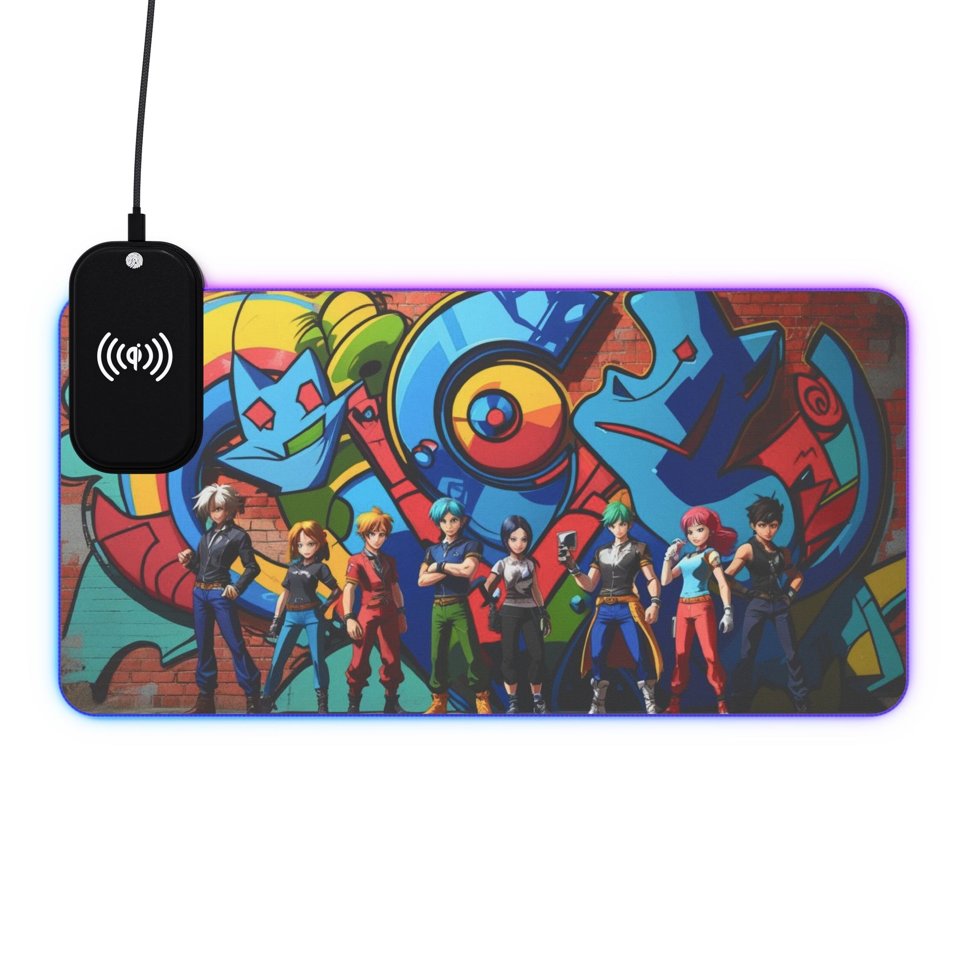 LED-Gaming-Mauspad mit kabellosem Laden, bunte Kunst, Gamer-Geschenk, Desktop-Zubehör, Gaming-Setup-Dekor, Tech-Organizer