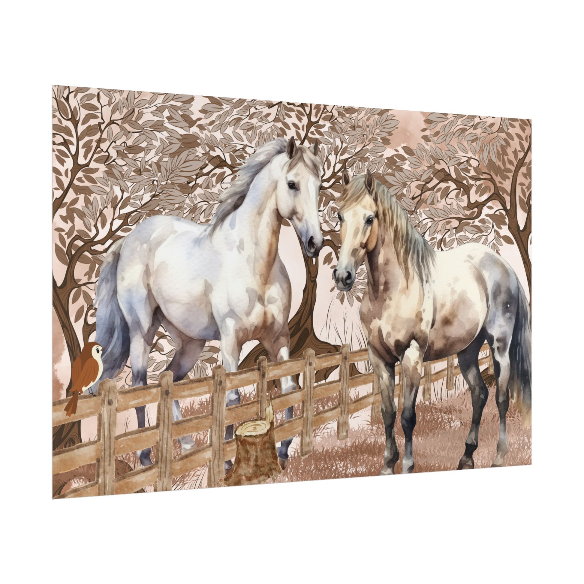 Poster - Two horses gray white checkered greeting each other at the fence