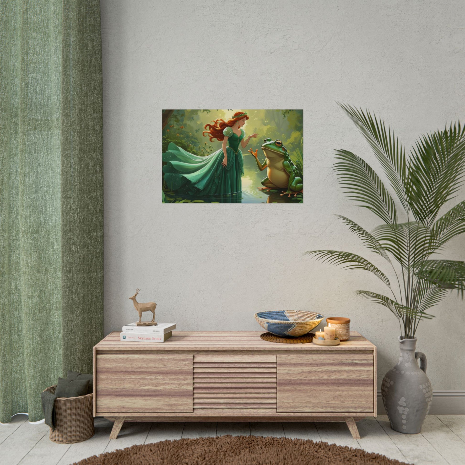 Märchenhaftes Rollposter, Zauberhafte Waldwandkunst, Kinderzimmer Dekor, Prinzessin und Frosch Druck, Zauberhafte Geschenkidee