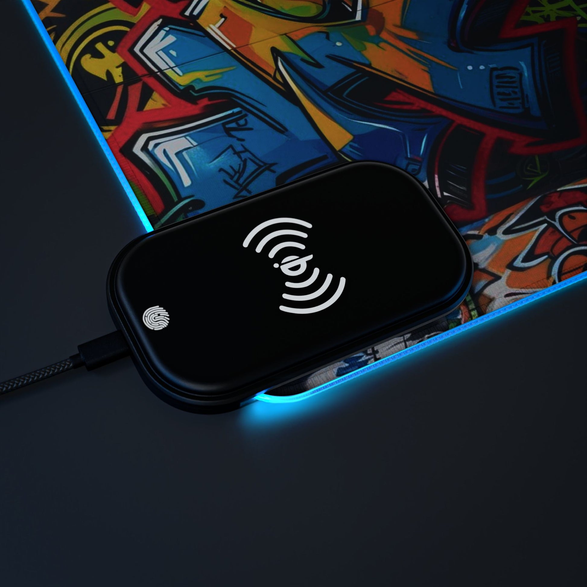 LED-Gaming-Mauspad mit kabelloser Aufladung und Graffiti-Design, perfekt für Gamer, Schreibtischzubehör, einzigartige Geschenke, Home-Office-Dekor