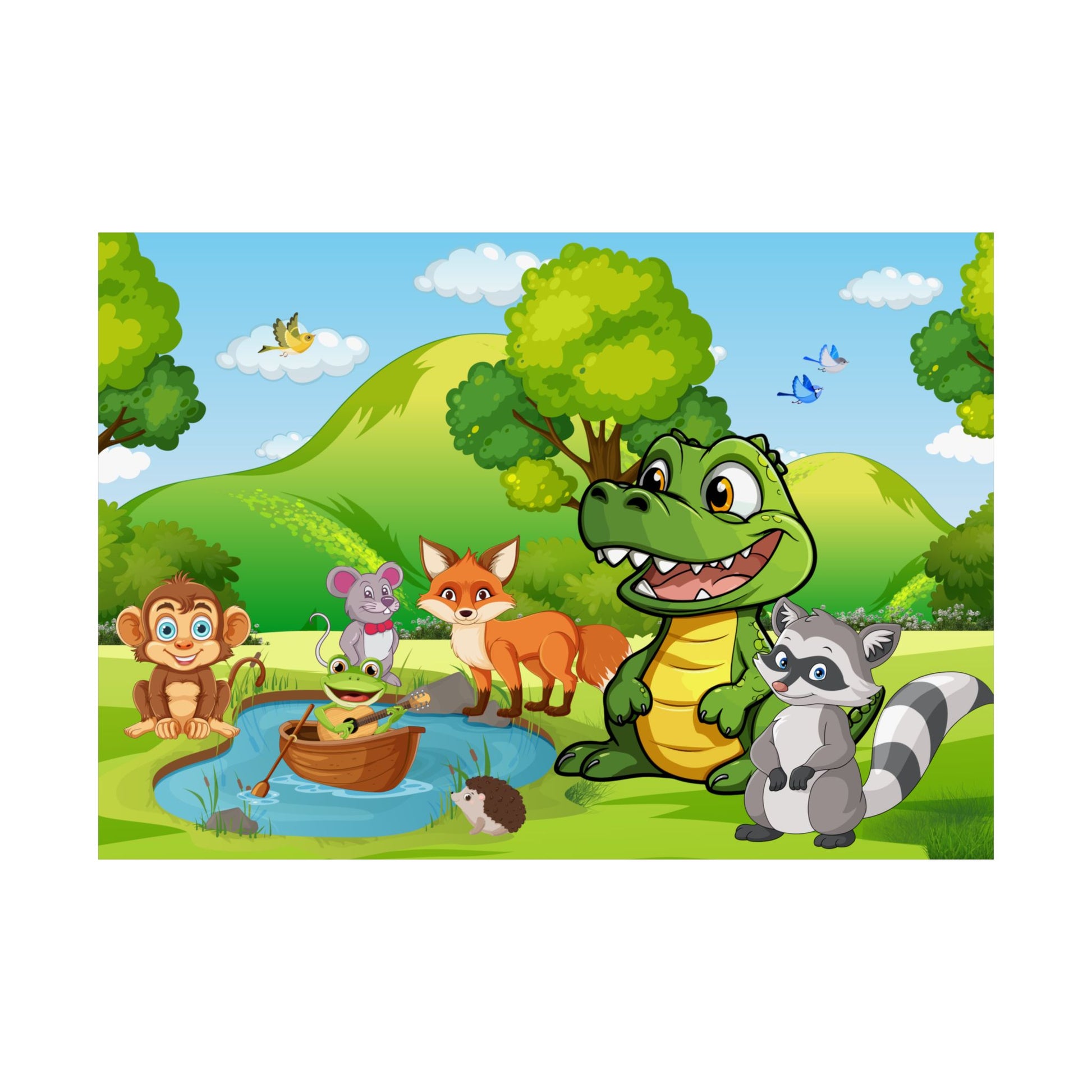Bunte Tier-Satin-Poster für Kinderzimmer-Dekoration, Kinderzimmer-Wandkunst, Spielzimmer-Dekor, Kindergeburtstagsgeschenk, lustige Tierdrucke