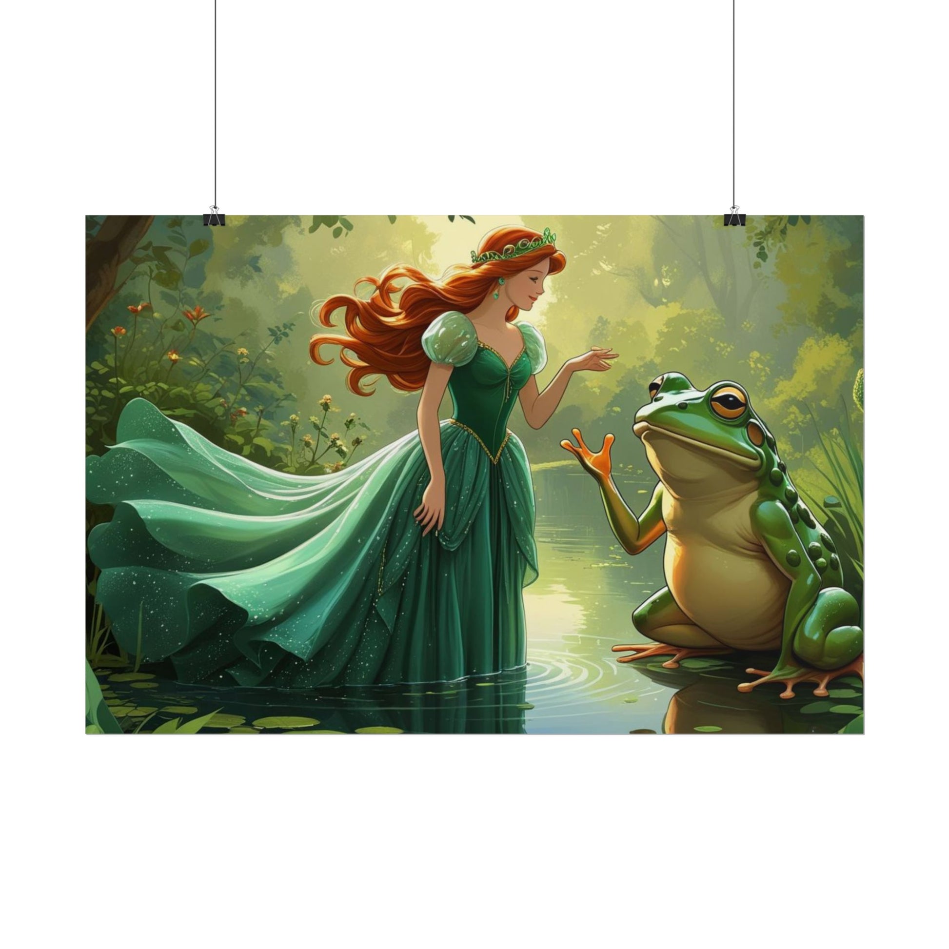 Märchenhaftes Rollposter, Zauberhafte Waldwandkunst, Kinderzimmer Dekor, Prinzessin und Frosch Druck, Zauberhafte Geschenkidee