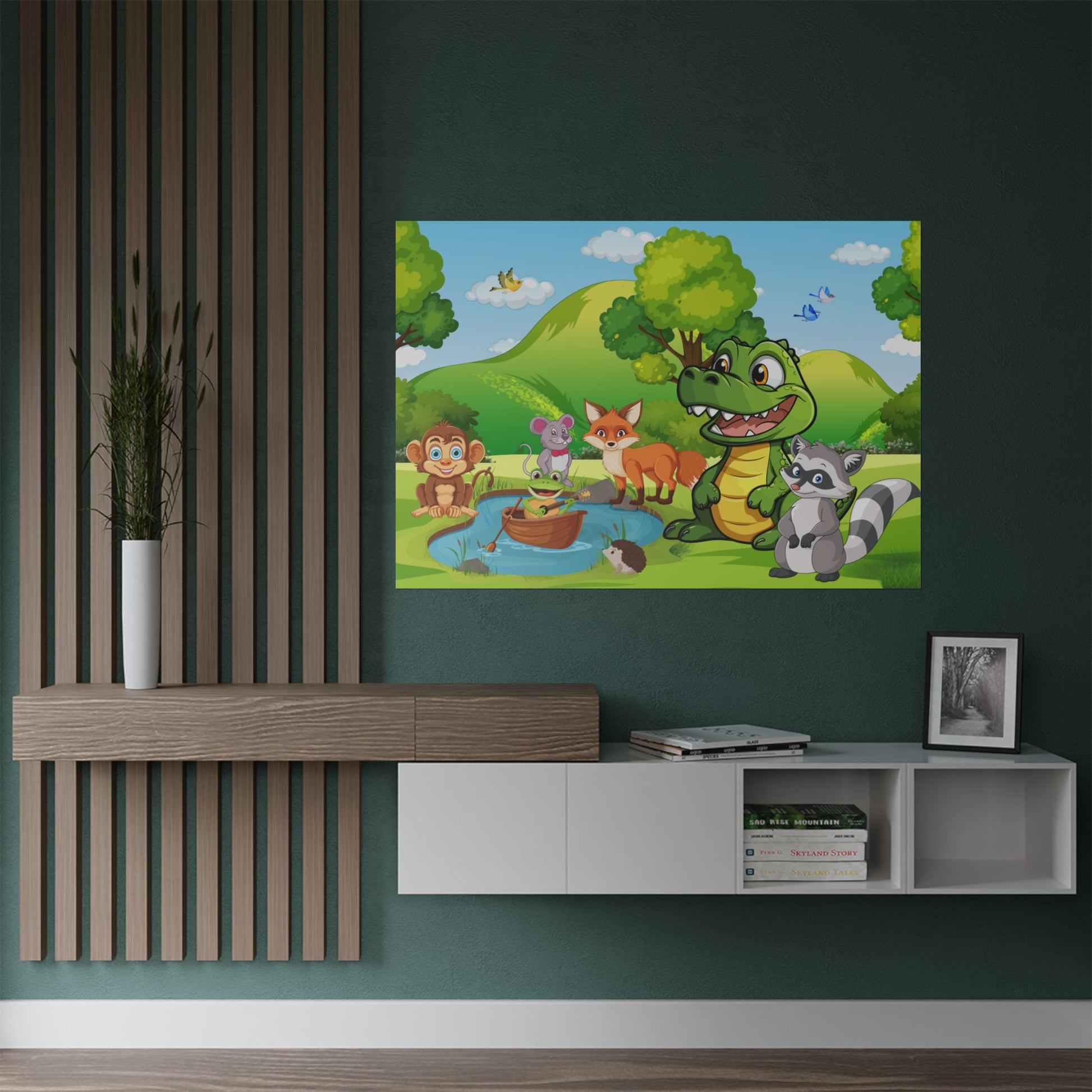 Bunte Tier-Satin-Poster für Kinderzimmer-Dekoration, Kinderzimmer-Wandkunst, Spielzimmer-Dekor, Kindergeburtstagsgeschenk, lustige Tierdrucke