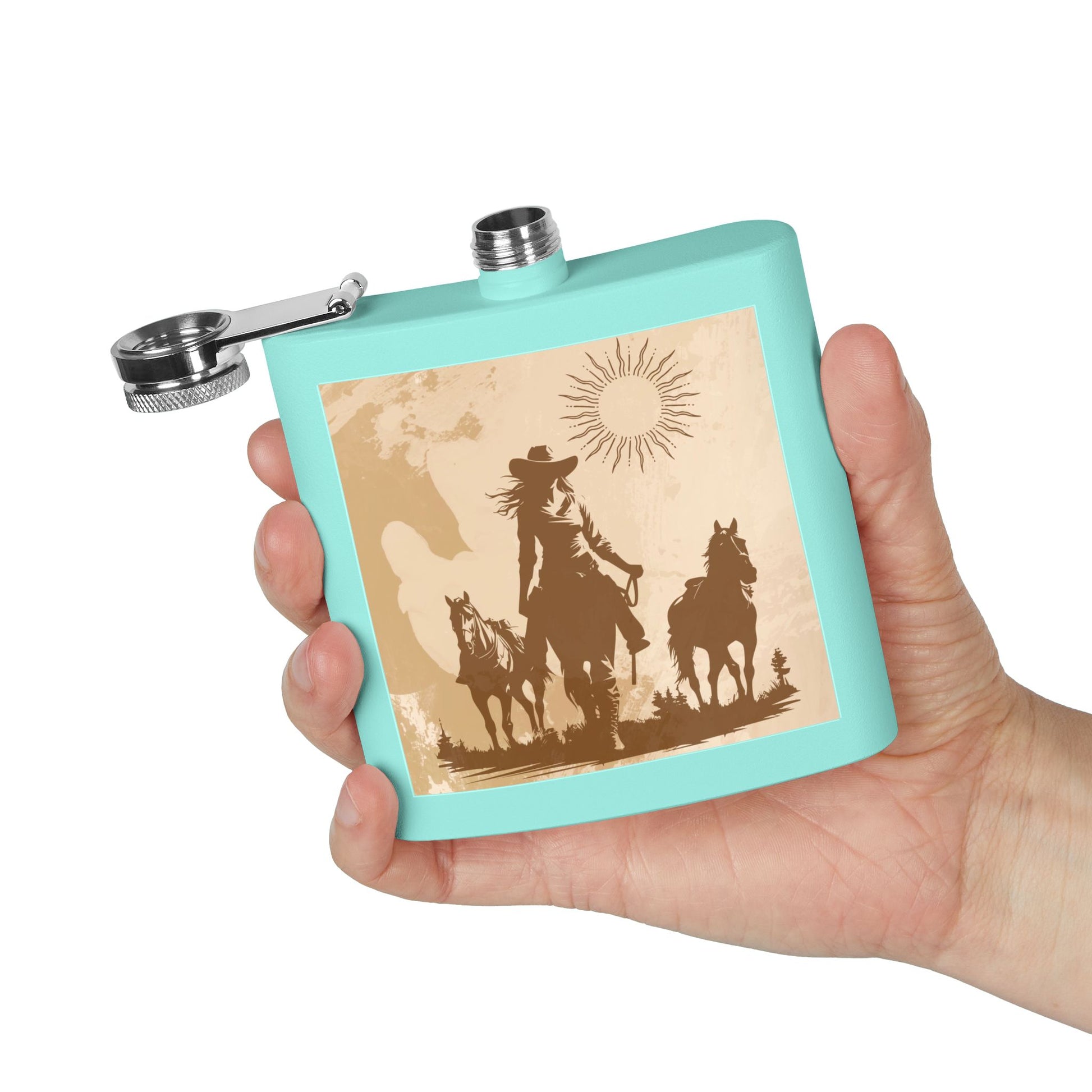Western Cowboy Flask, Rustikale Geschenke für Männer, Cowboy Flask, personalisiertes Geschenk für Pferdeliebhaber, Cowboy Dekor, Abenteuerausrüstung
