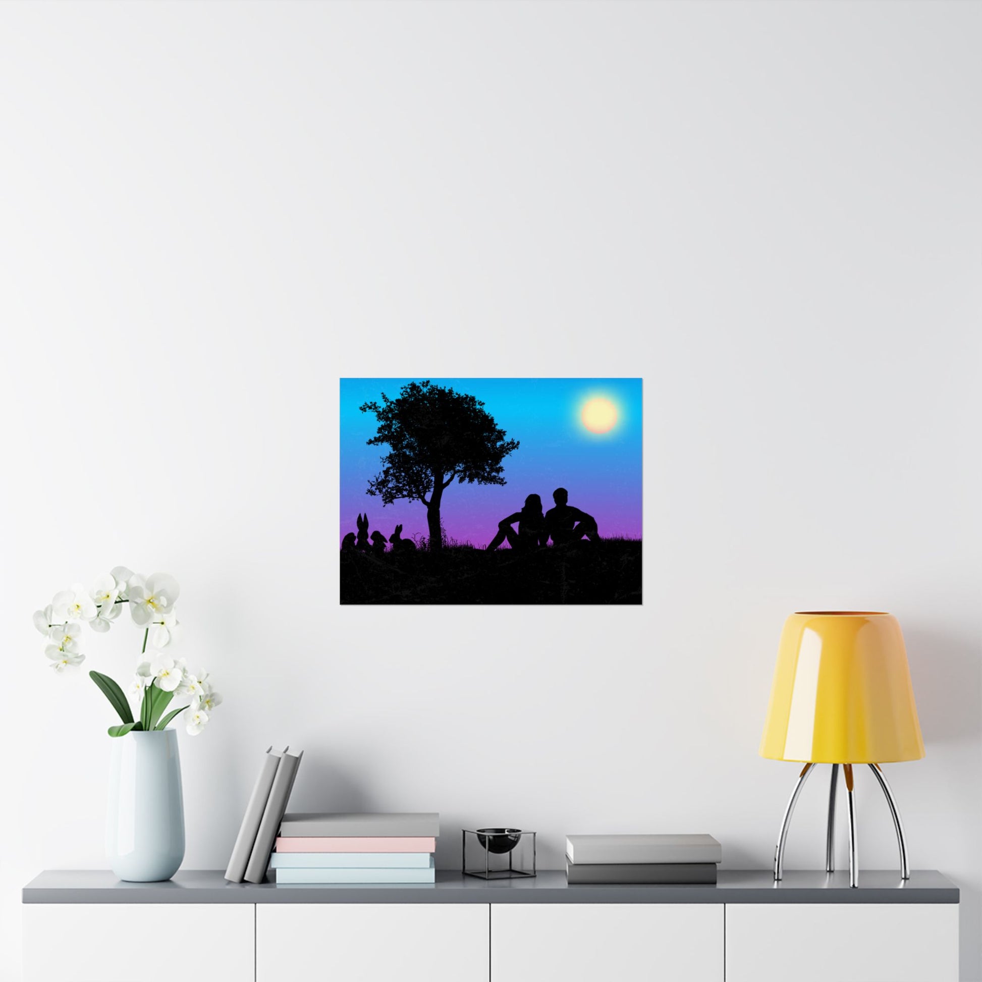 Silhouette Paar Satin Poster, Romantische Wandkunst, Wohndekor, Geschenk für Paare, Moderne Dekoration, Liebeskunst
