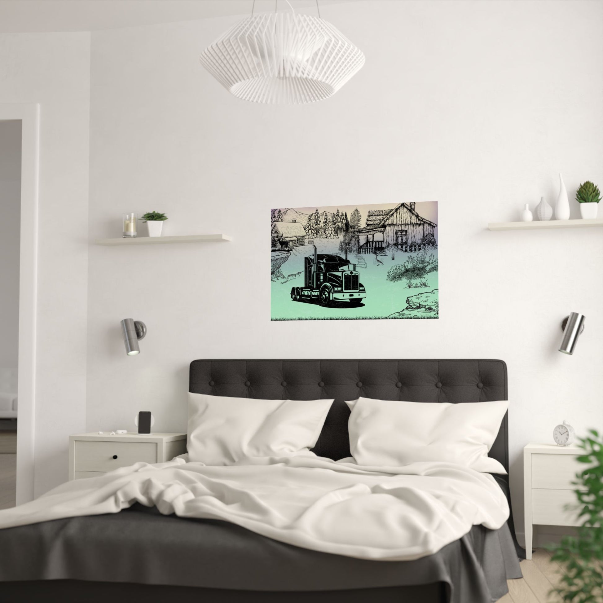 Rustikales LKW Satin Poster, Vintage LKW Wandkunst, Landhaus Dekor, LKW Enthusiast Geschenk, Wohnzimmer Kunstdruck