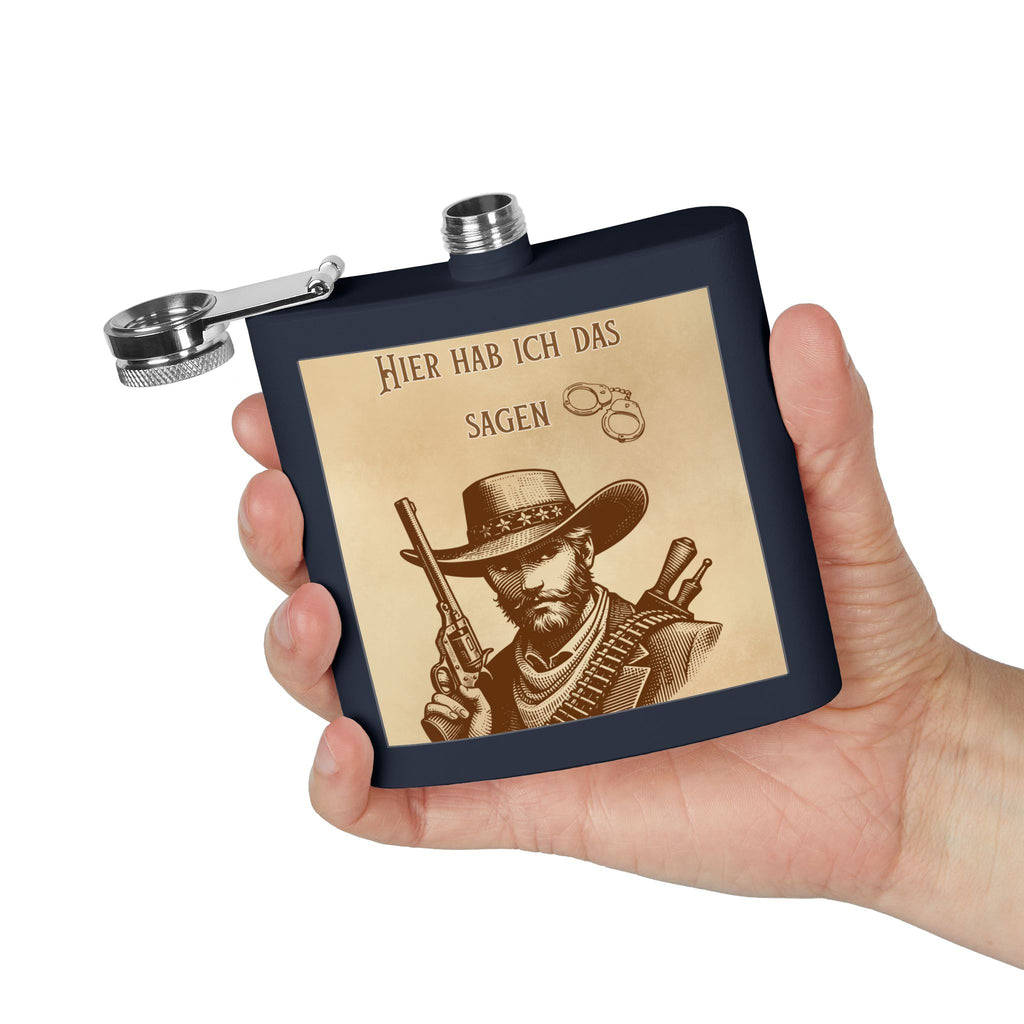 Western Cowboy Flask, Einzigartiges Bräutigam Geschenk, Rustikales Dekor, 6oz Edelstahl Flachmann, Cowboy Themen Barware, personalisierter Whisky Flask