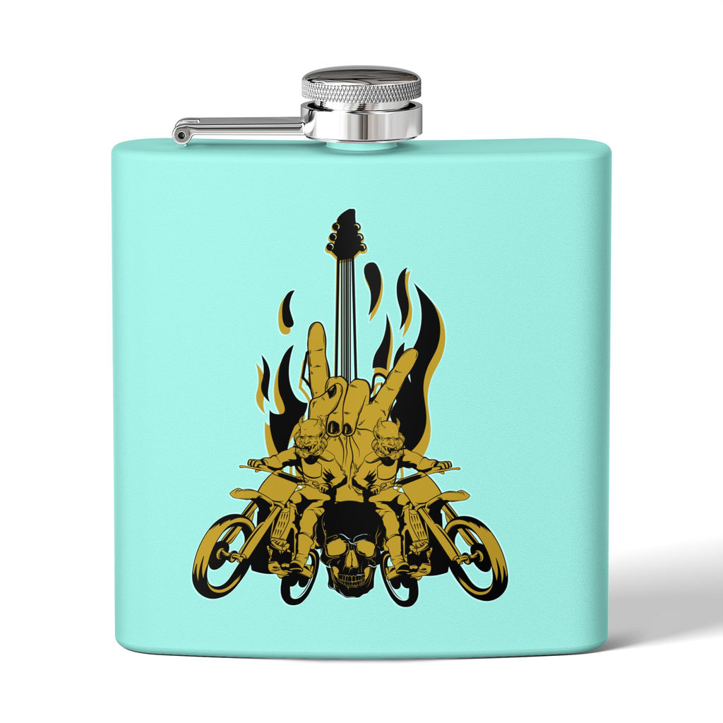 Edelstahl-Flachmann mit Rock 'n' Roll-Motiv – 170 ml, Totenkopf- und Gitarren-Design