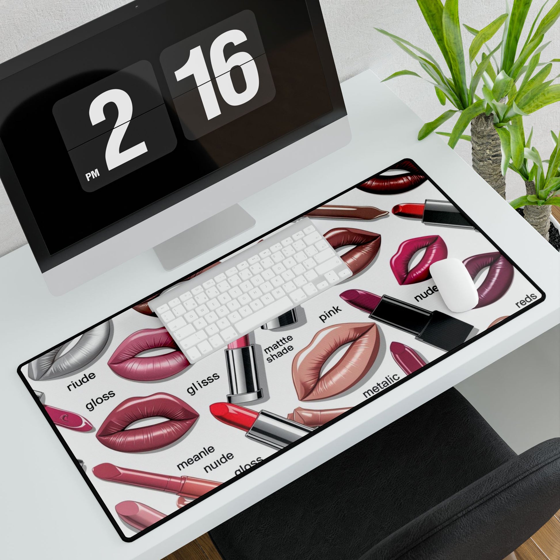 Schicke Lippenstift Schreibtischmatte, Vanity Organizer Matte, Makeup Dekor, Büroästhetik, Geschenk für Beauty Liebhaber, stilvolles Schreibtischaccessoire