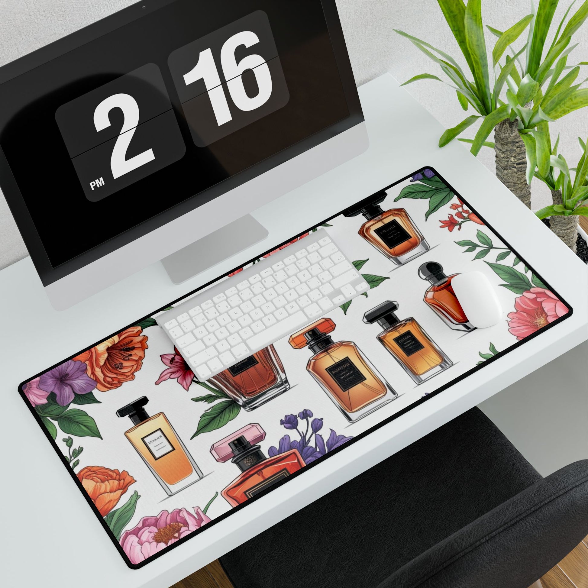 Florale Parfüm Schreibtischmatte - Elegantes Bürodekor, personalisierter Arbeitsplatz, Geschenk für Sie, Parfümliebhaber, stilvolles Schreibtischaccessoire