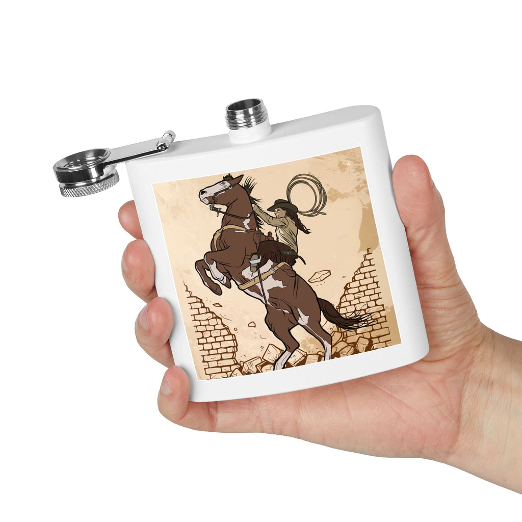 Edelstahl-Flachmann mit Cowboy-Motiv - 6 oz Trinkgefäß für Abenteurer, einzigartiges Geschenk für Männer, Western-Partygeschenk, personalisierter Flachmann, [...]