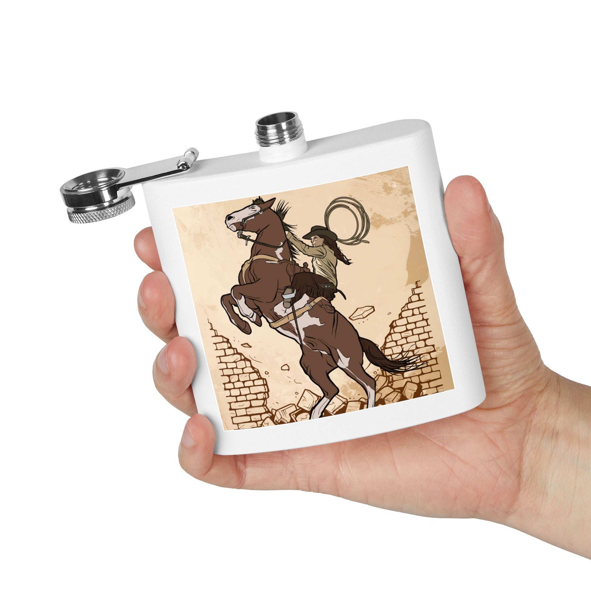 Edelstahl-Flachmann mit Cowboy-Motiv - 6 oz Trinkgefäß für Abenteurer, einzigartiges Geschenk für Männer, Western-Partygeschenk, personalisierter Flachmann, [...]