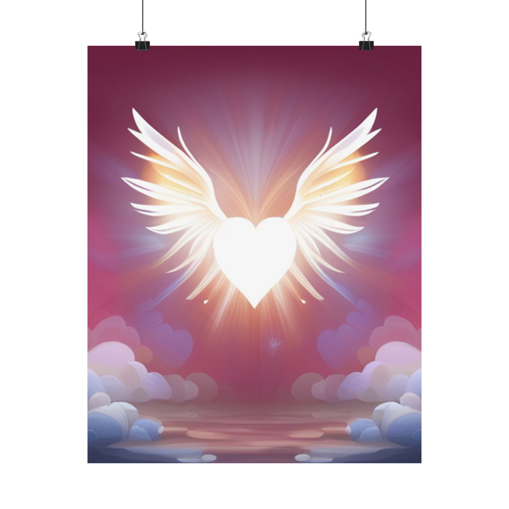 Heavenly Heart Satin Poster, Spiritual Art Print, Wall Decor, Winged Angel Merchandise, Gift for Soulmates, Home Love Decoration
