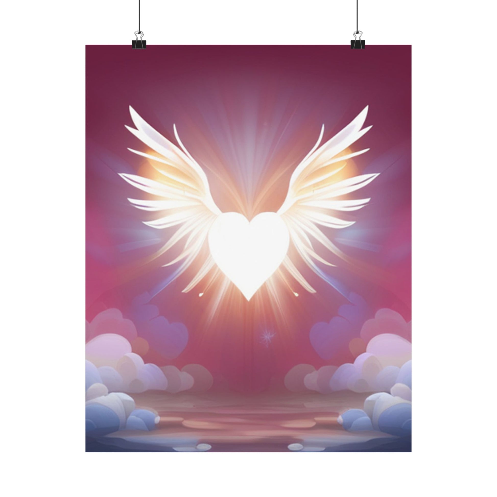 Heavenly Heart Satin Poster, Spiritual Art Print, Wall Decor, Winged Angel Merchandise, Gift for Soulmates, Home Love Decoration