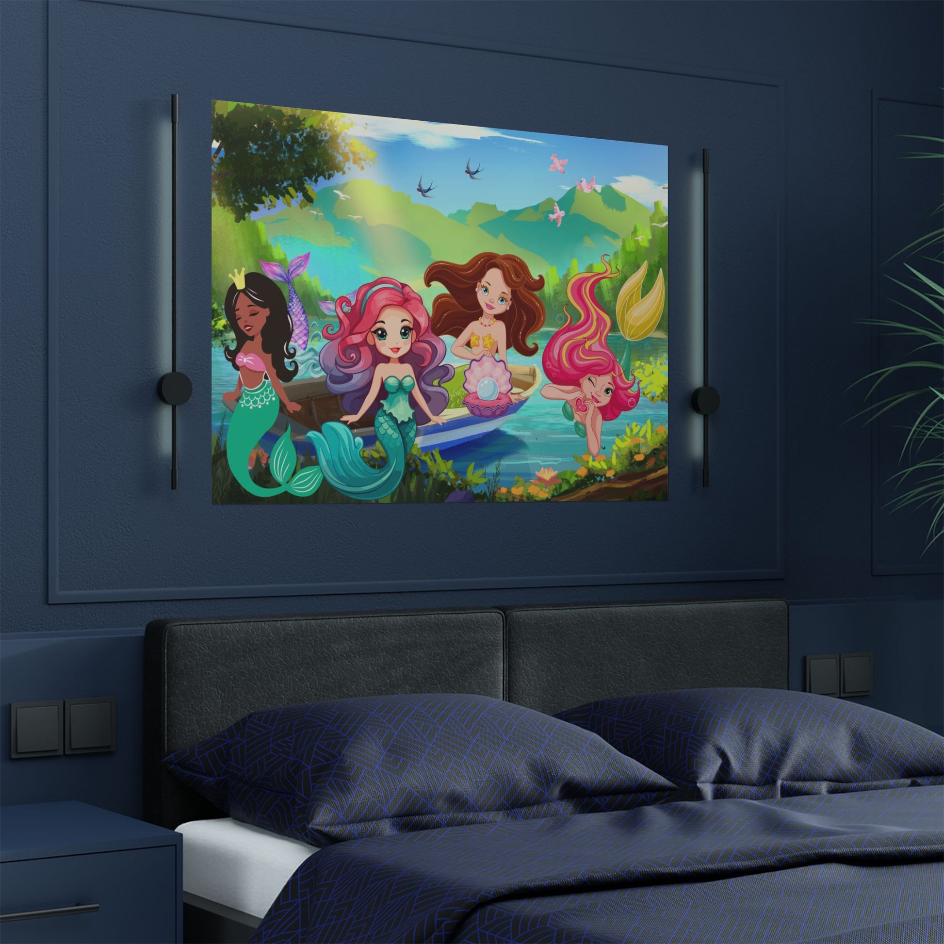 Meerjungfrau Satin Poster – Zauberhafte Deko fürs Kinderzimmer, Kunstdrucke, Kindergeschenke, Fantasy Wandkunst, Unterwasserthema
