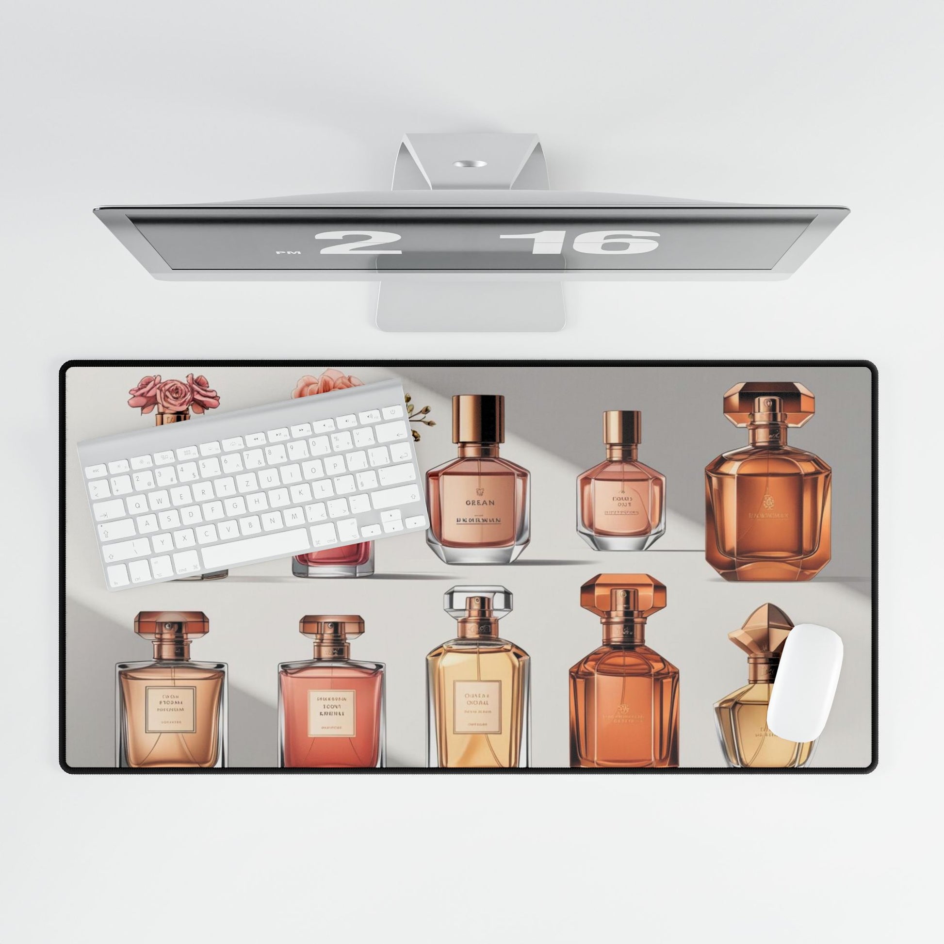 Elegante Parfüm-Schreibtischmatte, stilvolle Schreibtischunterlage für das Home Office, schickes Arbeitsplatzdekor, Geschenk für Parfümliebhaber, Büroaccessoires