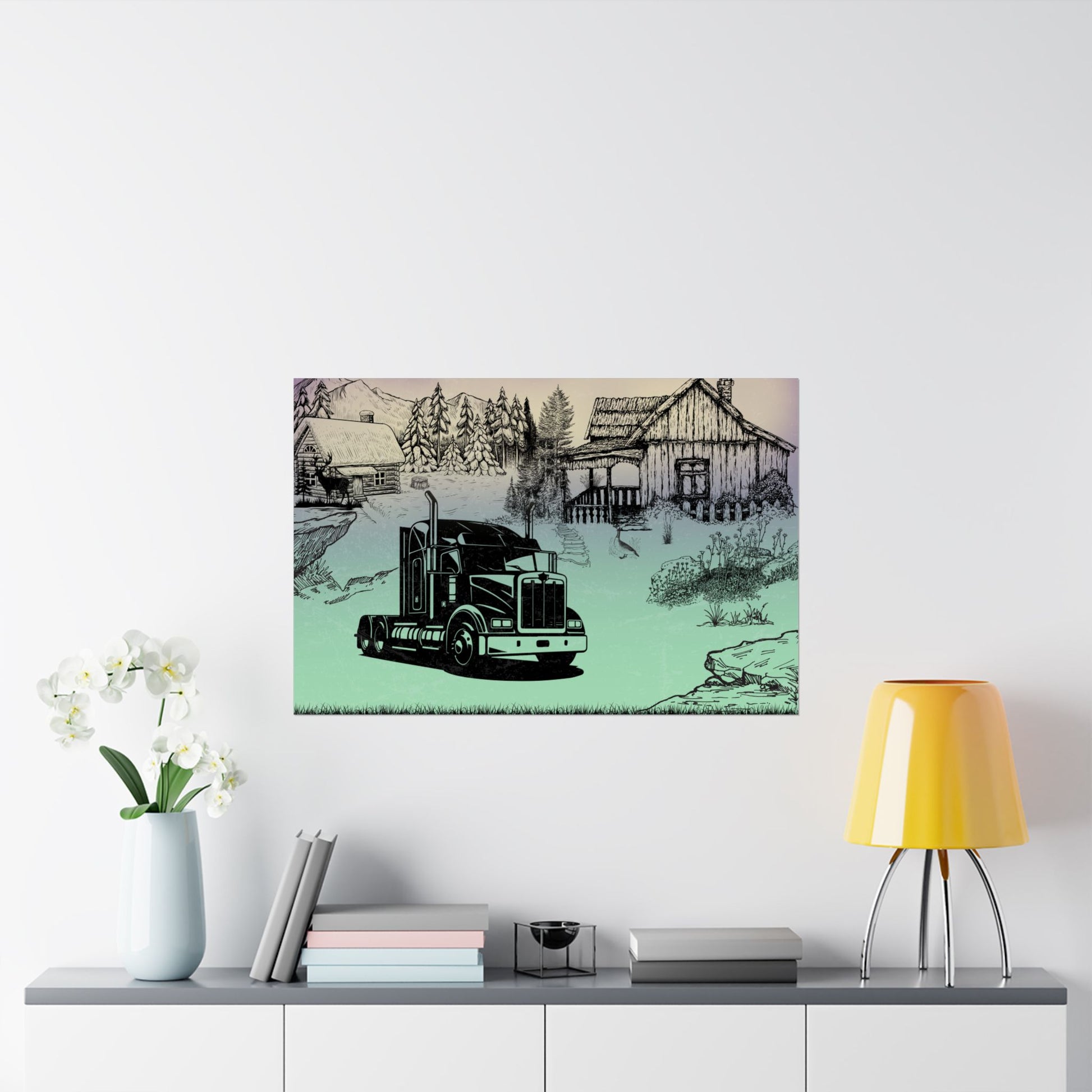 Rustikales LKW Satin Poster, Vintage LKW Wandkunst, Landhaus Dekor, LKW Enthusiast Geschenk, Wohnzimmer Kunstdruck