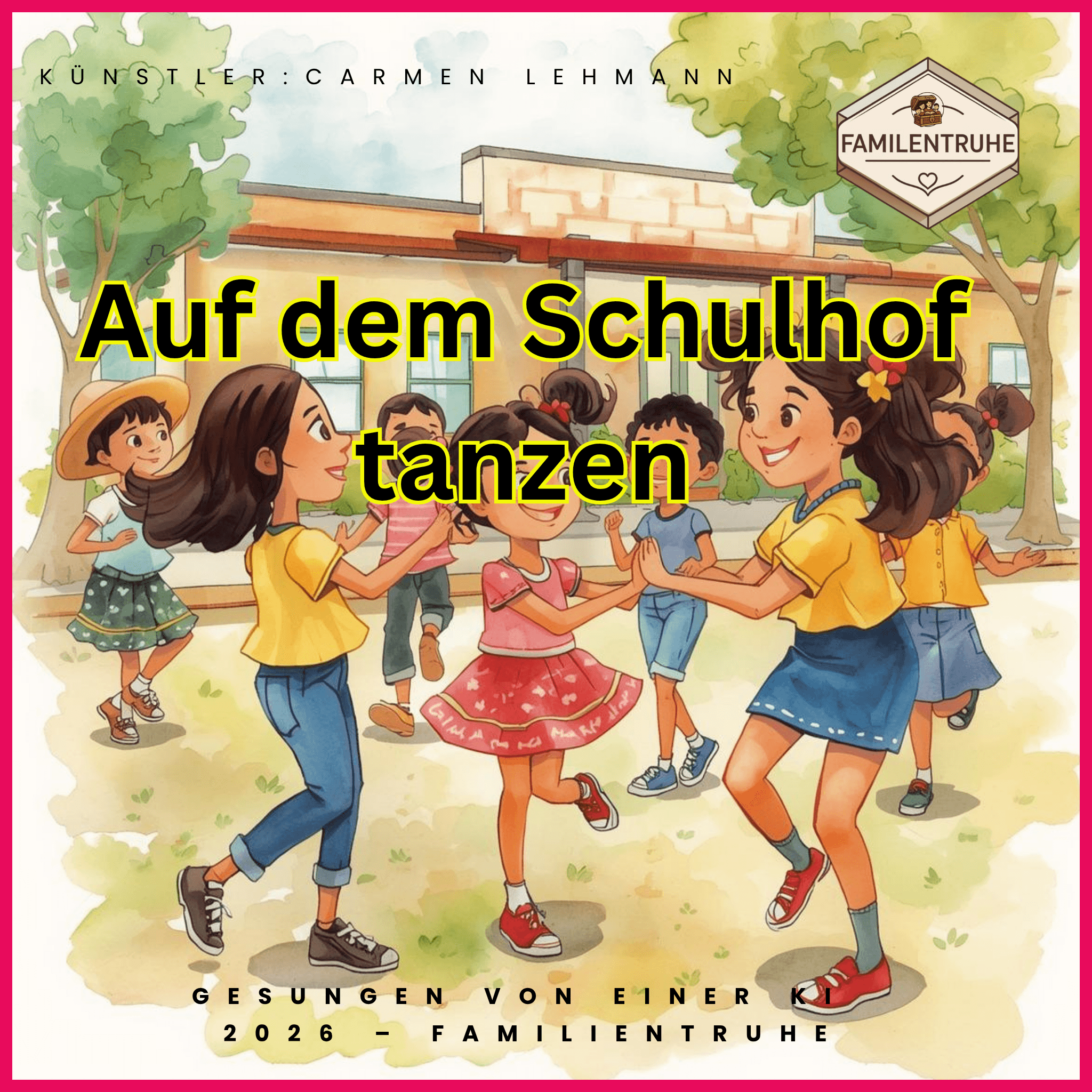 Kinderlied-Auf dem Schulhof tanzen: Kinder tanzen fröhlich auf dem Pausenhof zu einem fröhlichen Kinderlied.