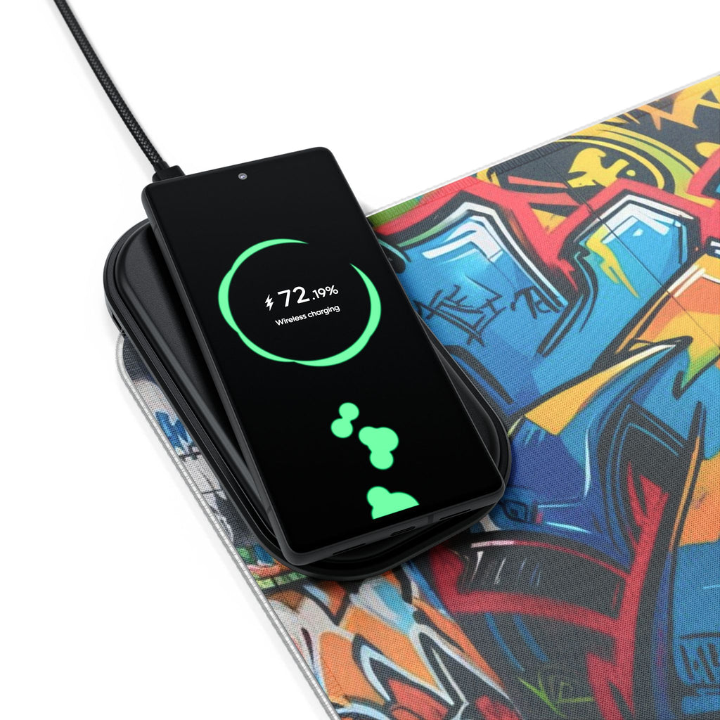 LED-Gaming-Mauspad mit kabelloser Aufladung und Graffiti-Design, perfekt für Gamer, Schreibtischzubehör, einzigartige Geschenke, Home-Office-Dekor