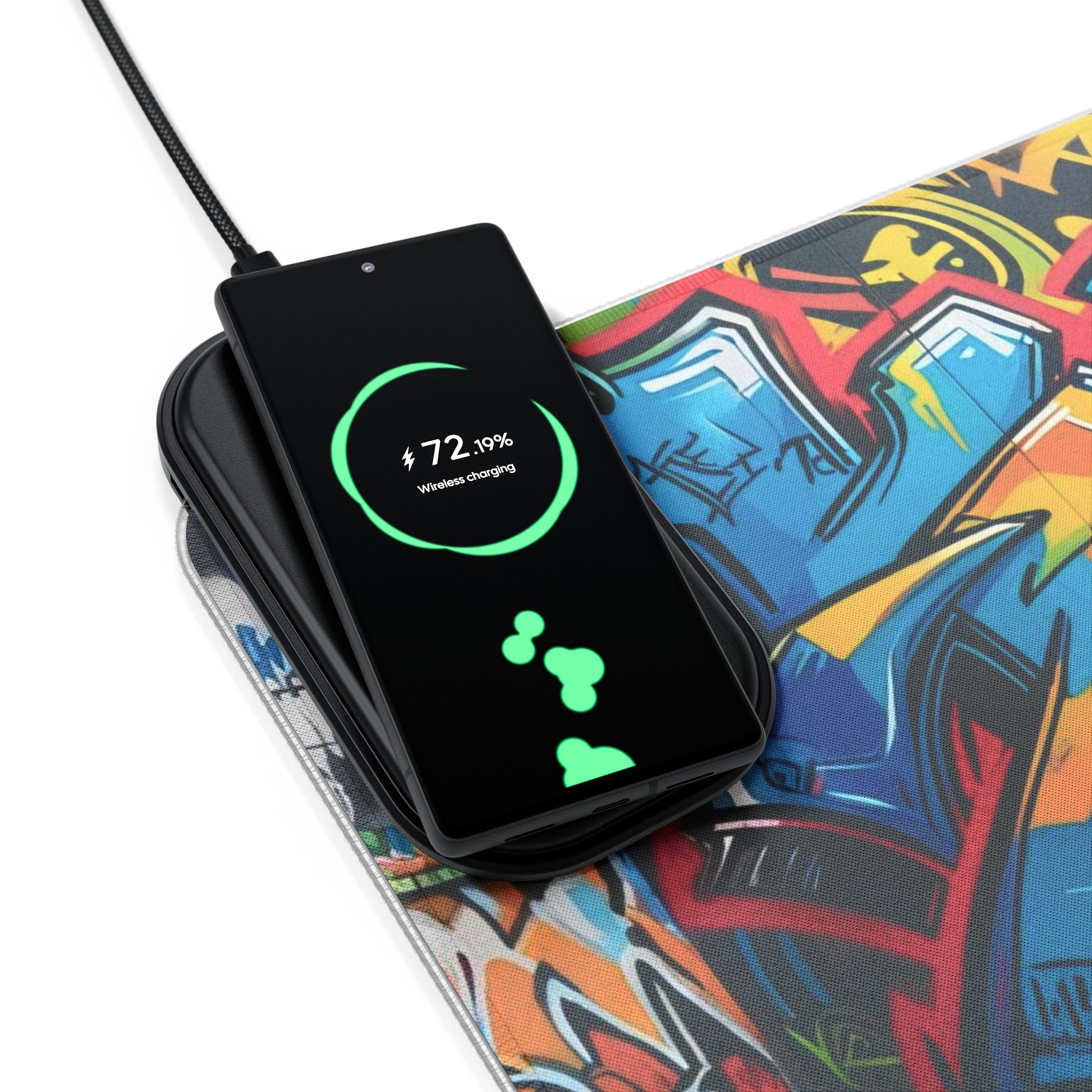 LED-Gaming-Mauspad mit kabelloser Aufladung und Graffiti-Design, perfekt für Gamer, Schreibtischzubehör, einzigartige Geschenke, Home-Office-Dekor