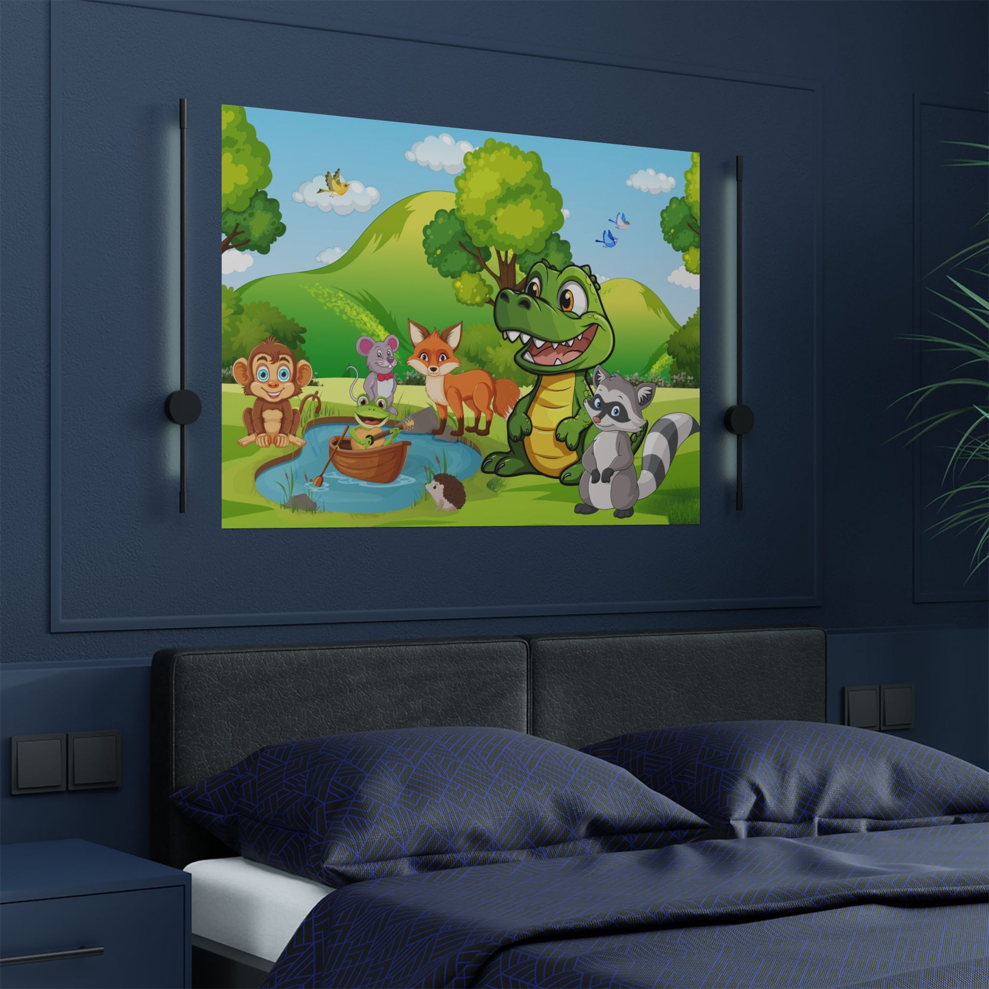Bunte Tier-Satin-Poster für Kinderzimmer-Dekoration, Kinderzimmer-Wandkunst, Spielzimmer-Dekor, Kindergeburtstagsgeschenk, lustige Tierdrucke