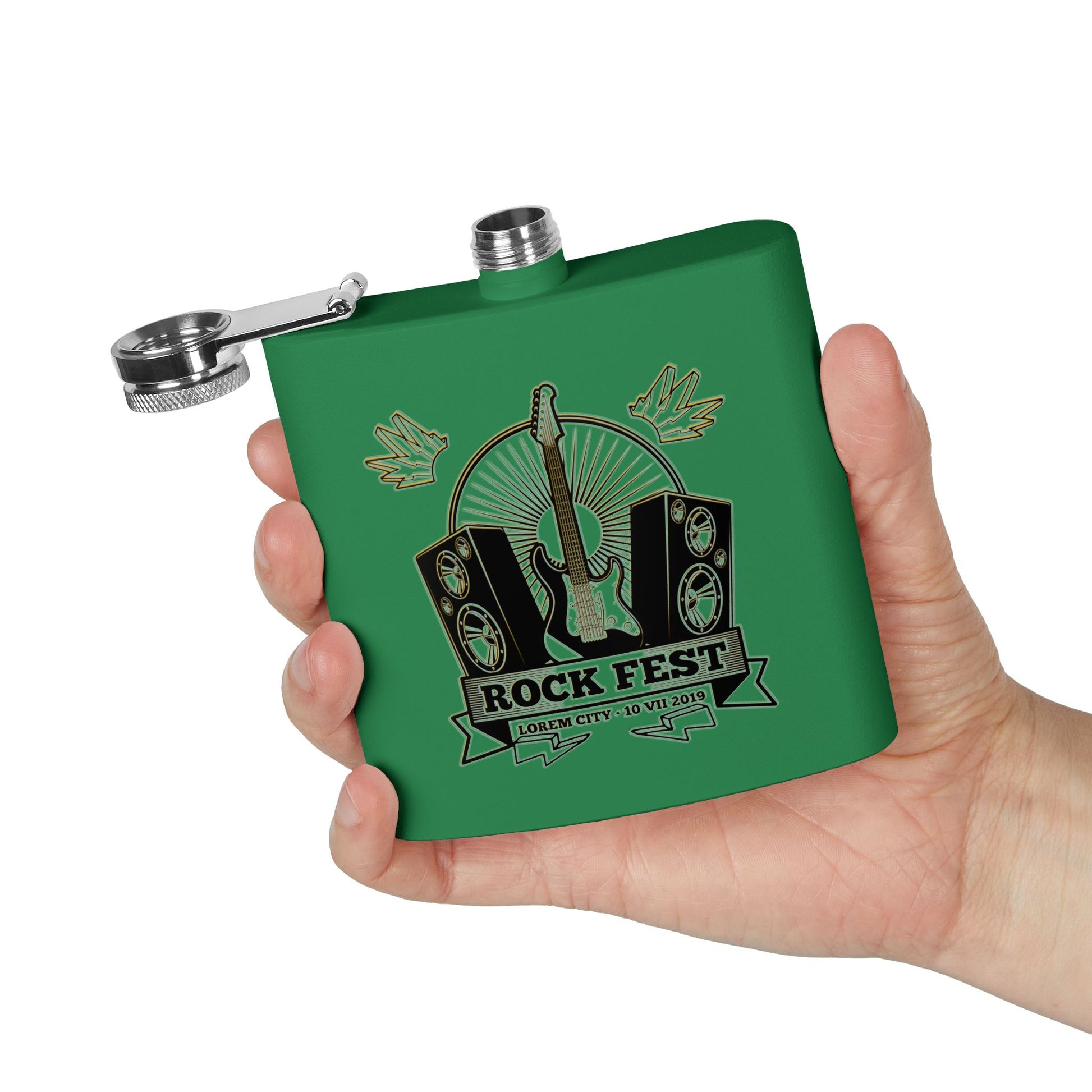 Edelstahl-Flachmann „Rock Fest“ – 170 ml Flachmann für Konzerte und Festivals