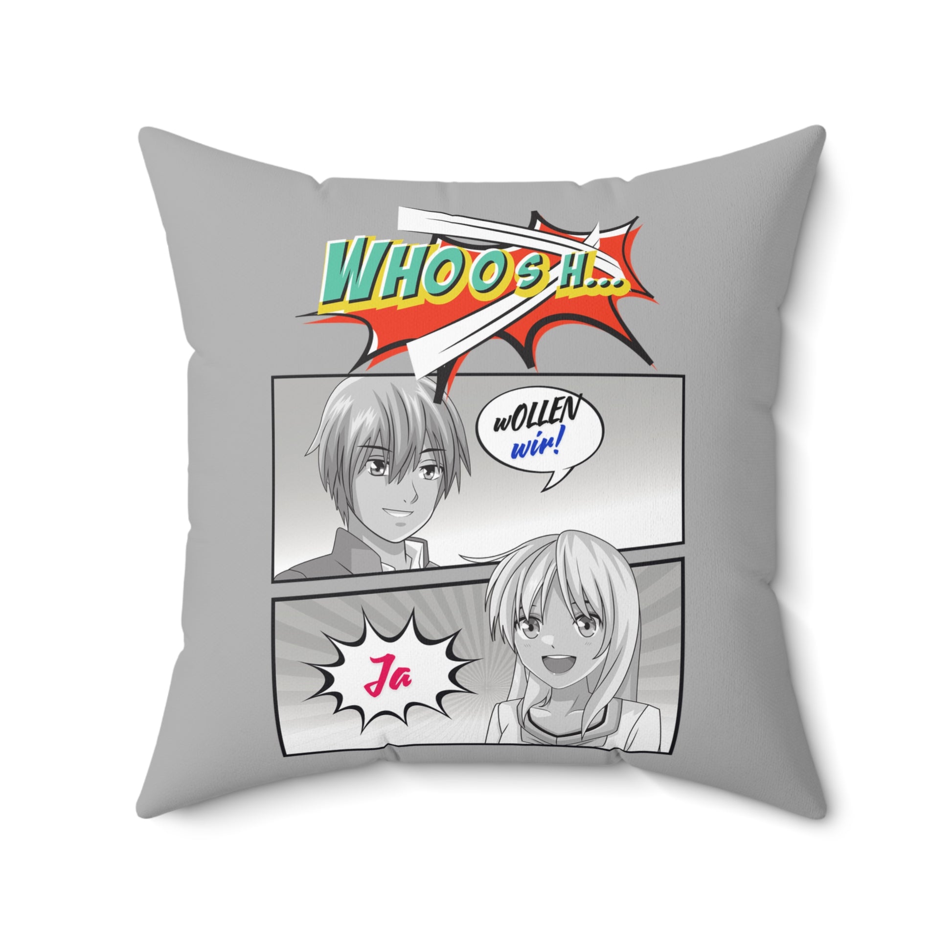Comic-inspiriertes Kissen aus gesponnenem Polyester, Lustiges Wohndekor, Geschenk für Manga-Liebhaber, gemütlicher Wohnzimmer-Akzent, einzigartiges Schlafzimmer-Dekor, Anime-Kissen