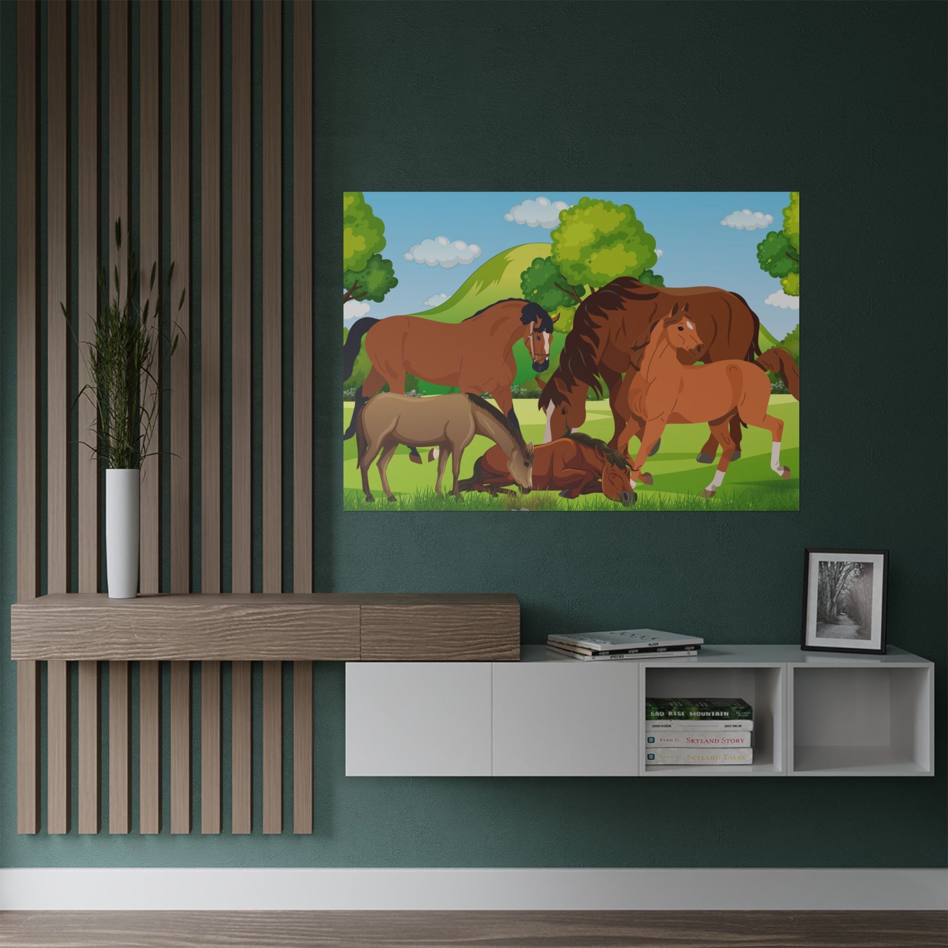 Pferde Kunst Satin Poster, Pferde Dekor, Bauernhaus Wandkunst, Jugendzimmer Dekor, Tierliebhaber Geschenk, Reiter Home Decor