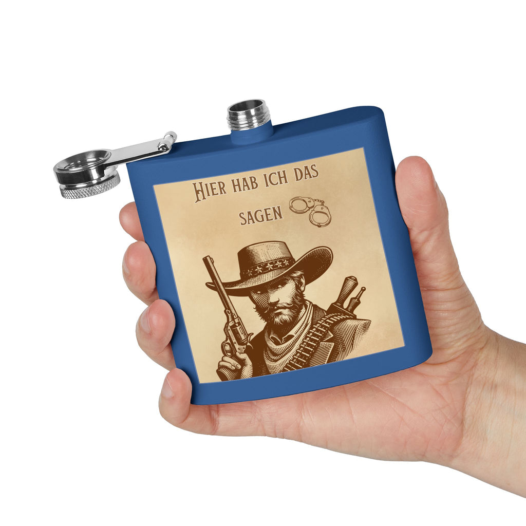 Western Cowboy Flask, Einzigartiges Bräutigam Geschenk, Rustikales Dekor, 6oz Edelstahl Flachmann, Cowboy Themen Barware, personalisierter Whisky Flask