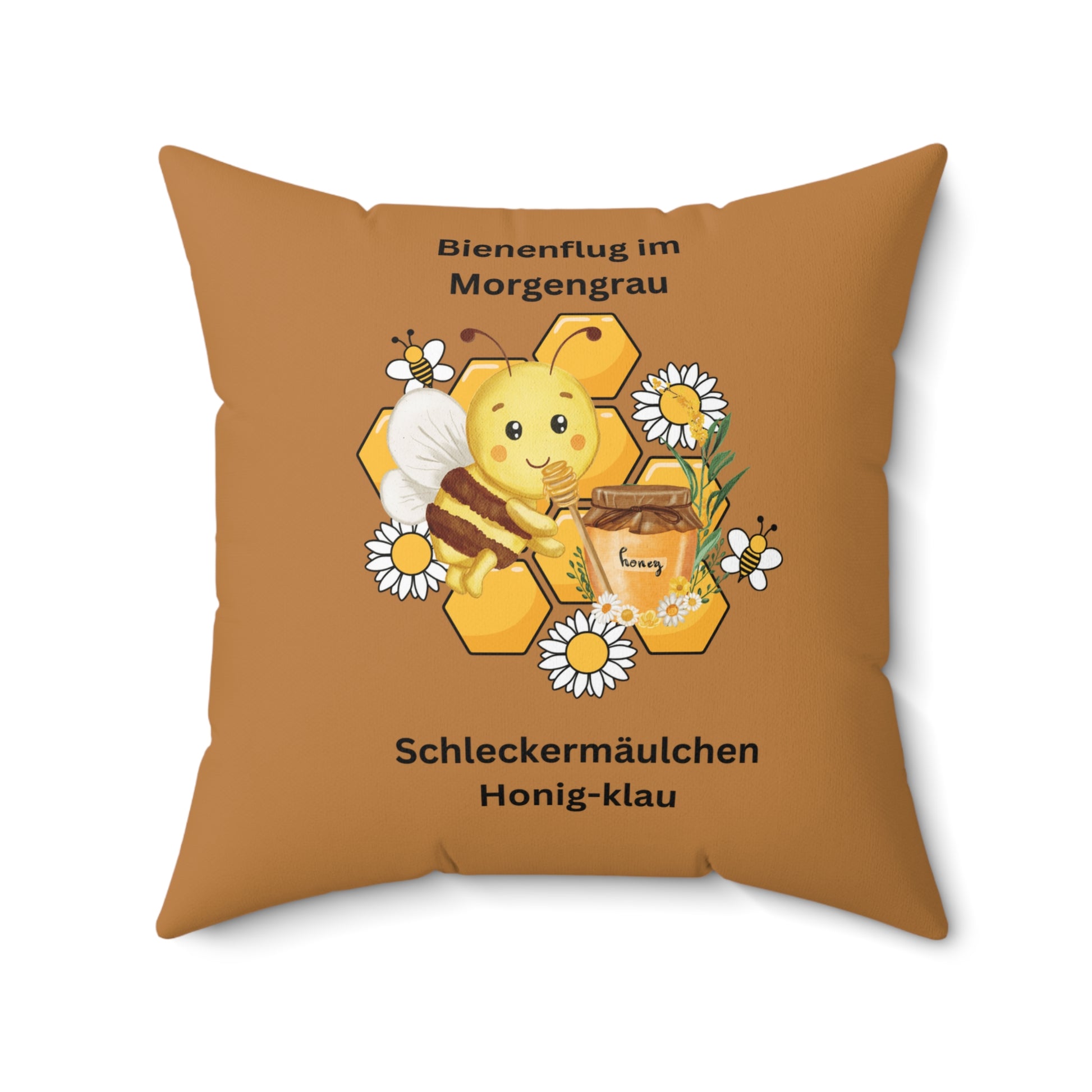 Bienen-inspiriertes Kissen, Süßes Bienenkissen, Blumendekor für Zuhause, Gartenparty-Gastgeschenk, Frühlings- & Sommergeschenk Braun