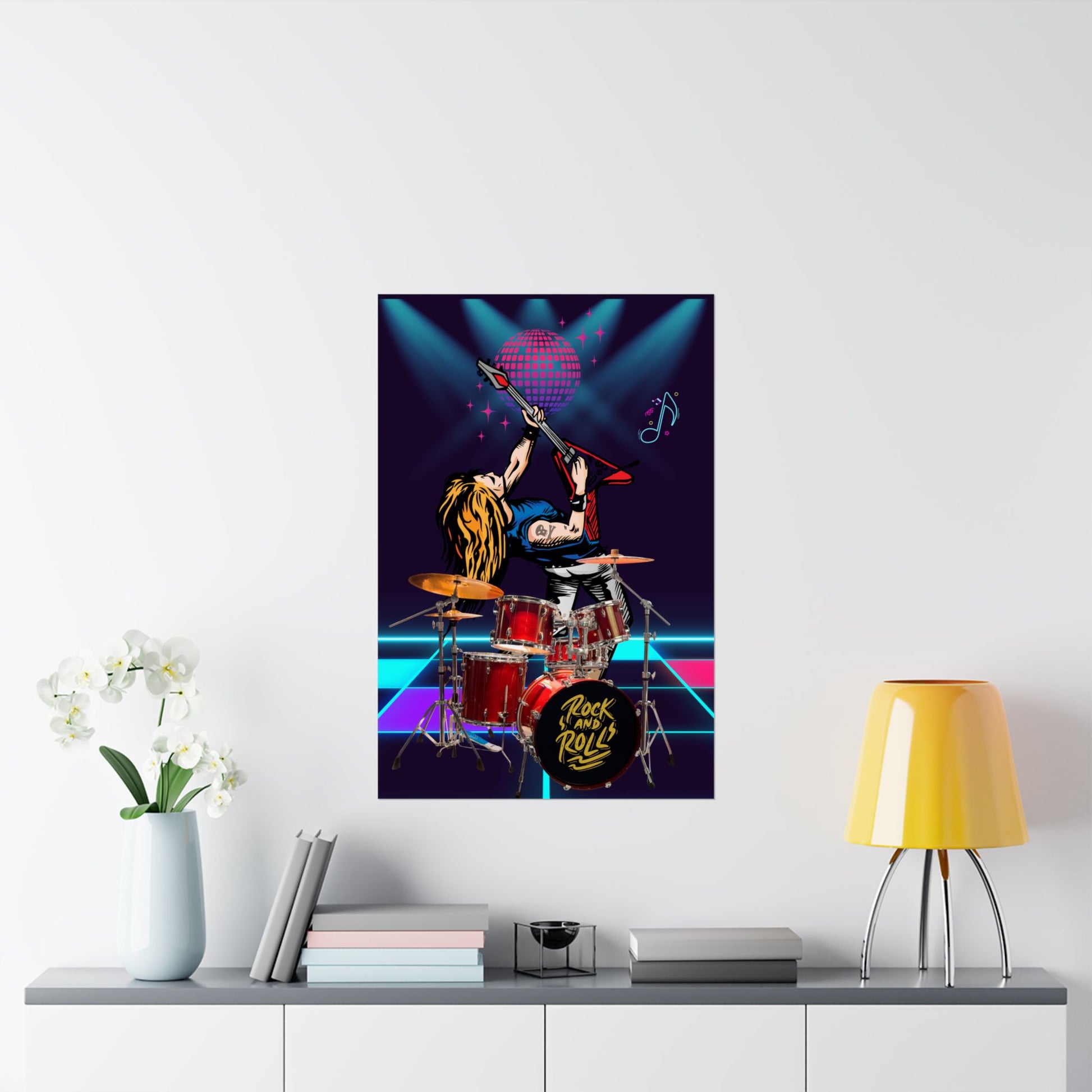 Rock and Roll Satin Poster, Musik Wandkunst, Retro Dekor, Geschenk für Musiker, Home Studio Dekoration, Vintage Vibe Kunstwerk