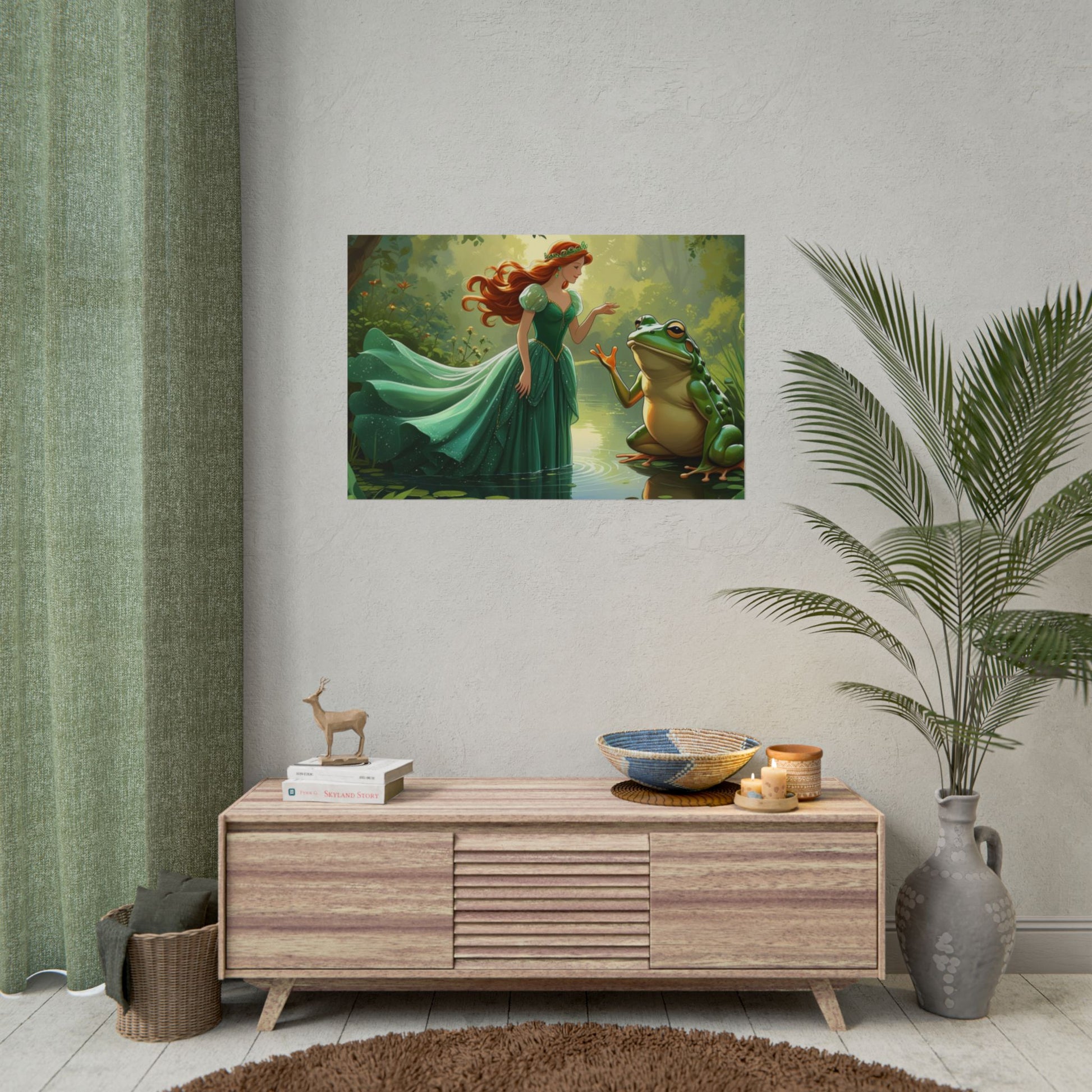 Märchenhaftes Rollposter, Zauberhafte Waldwandkunst, Kinderzimmer Dekor, Prinzessin und Frosch Druck, Zauberhafte Geschenkidee