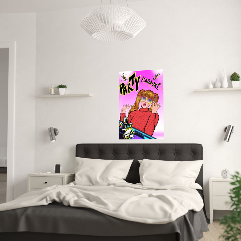 Karaoke-Party-Satin-Poster, Retro-Wandkunst, Lustiges Zimmerdekor, Geschenk für Musikliebhaber, Verspielter Wohnakzent, Eventdekoration
